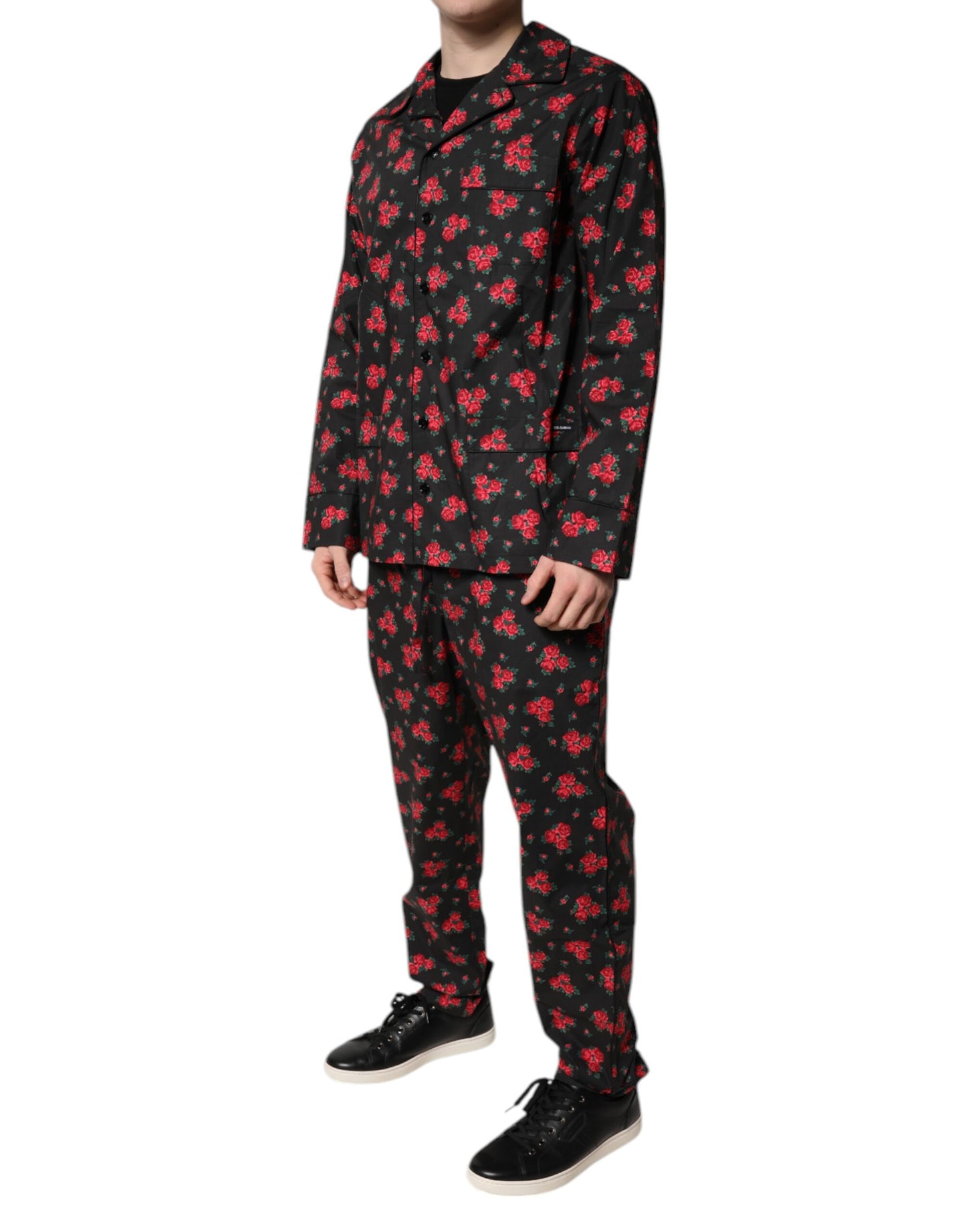 Dolce & Gabbana Black Floral Print Cotton Pajama Set for Men