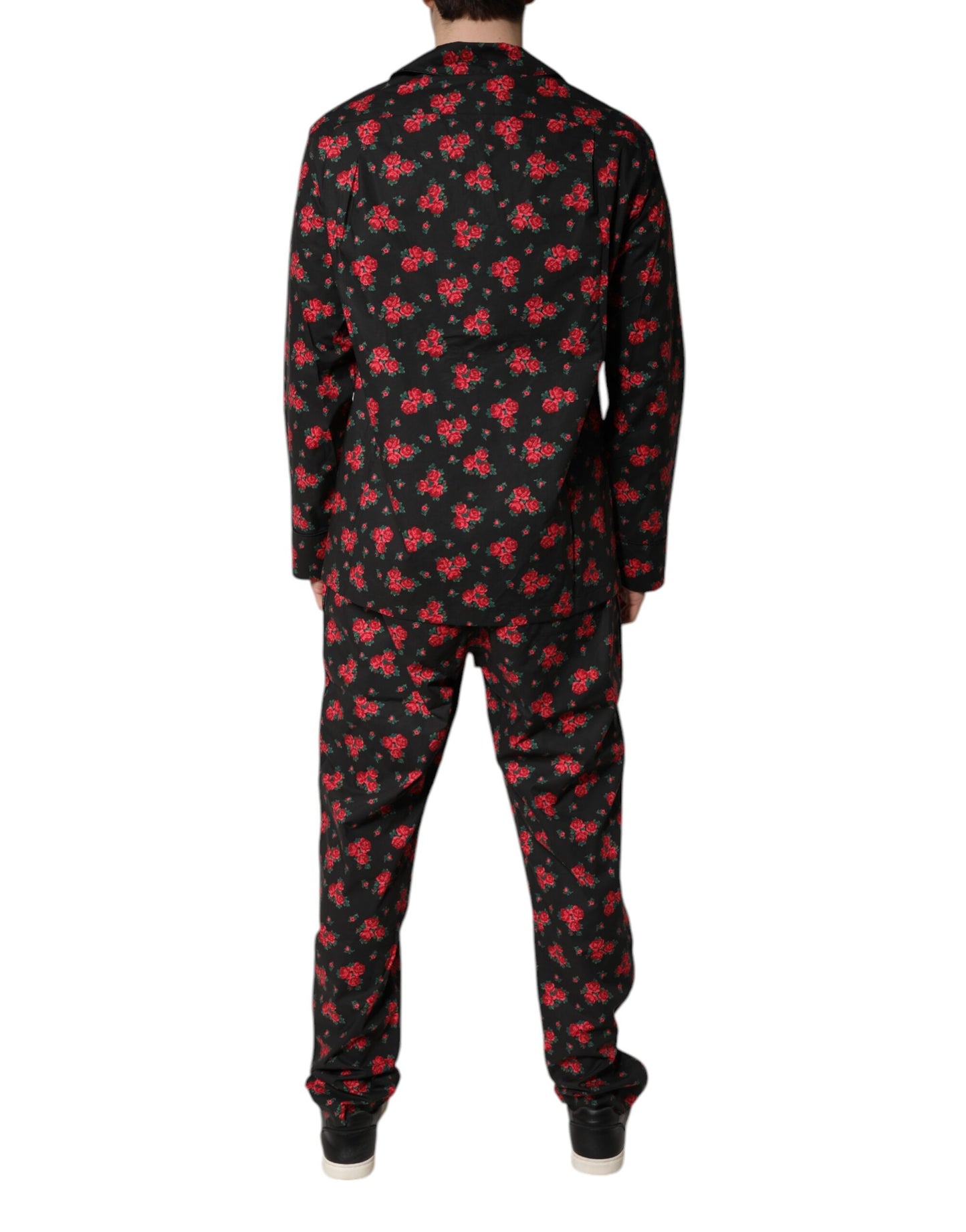 Dolce & Gabbana Black Floral Print Cotton Pajama Set for Men