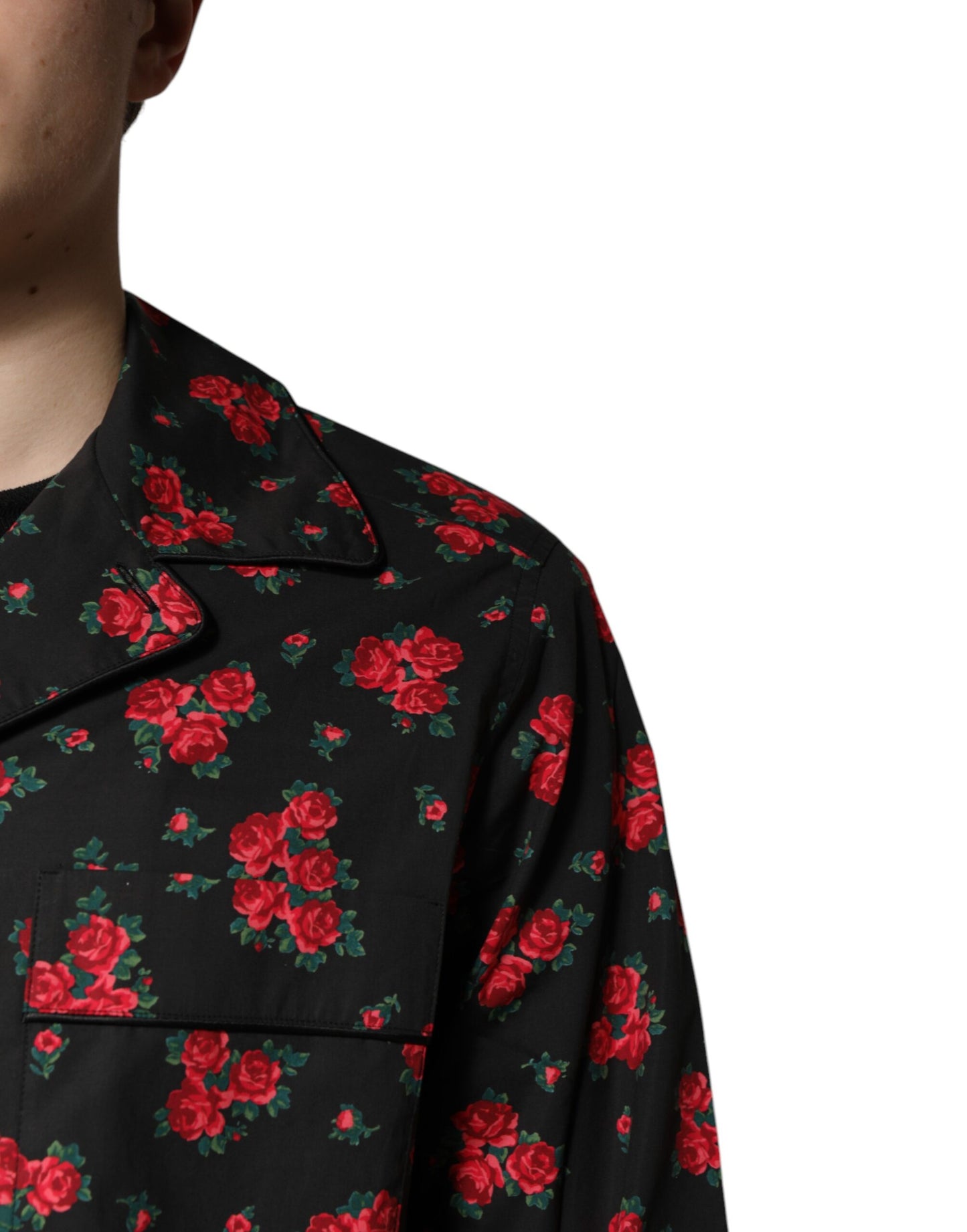 Dolce & Gabbana Black Floral Print Cotton Pajama Set for Men