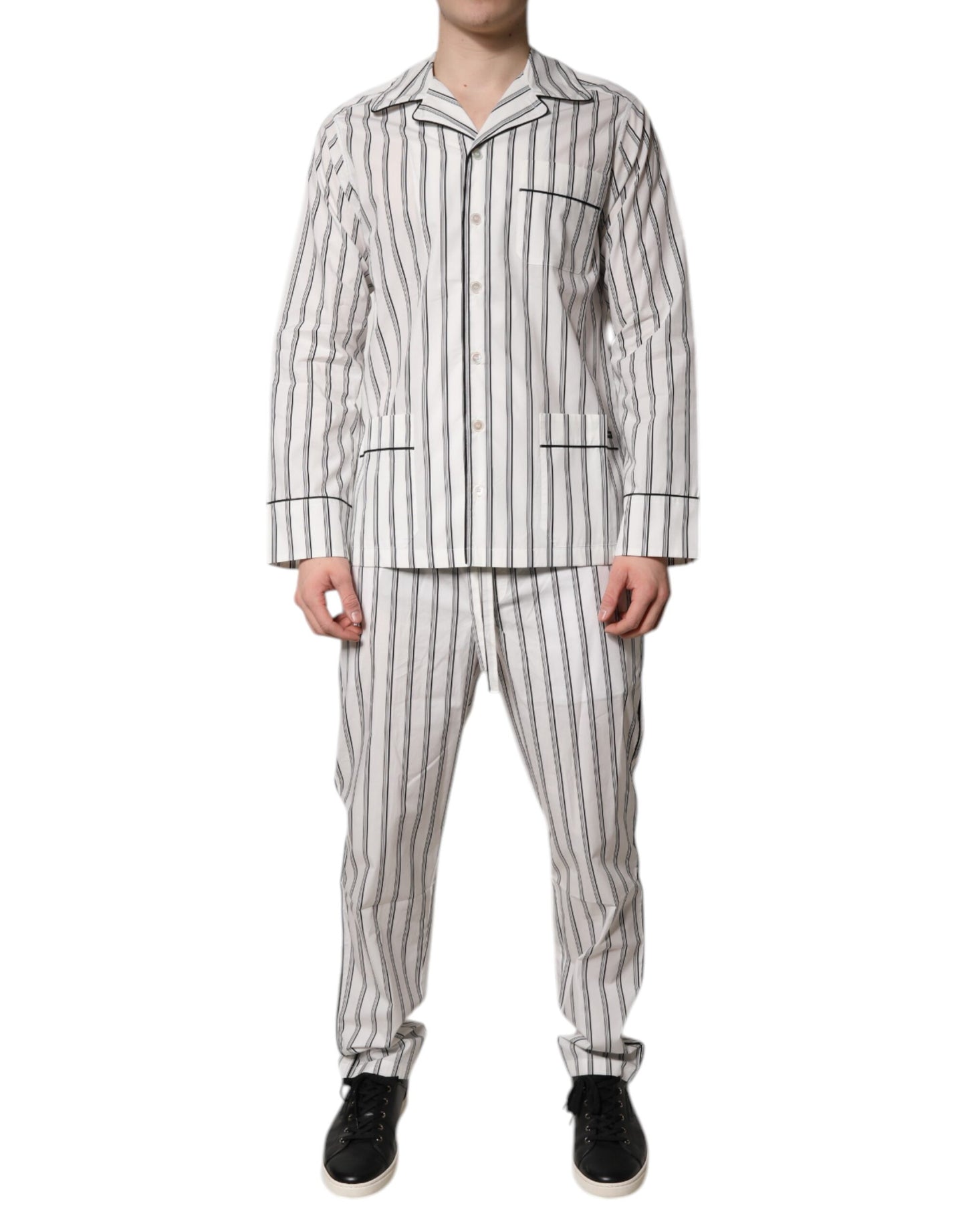 Dolce & Gabbana White Black Stripes Cotton Men Pajama Set