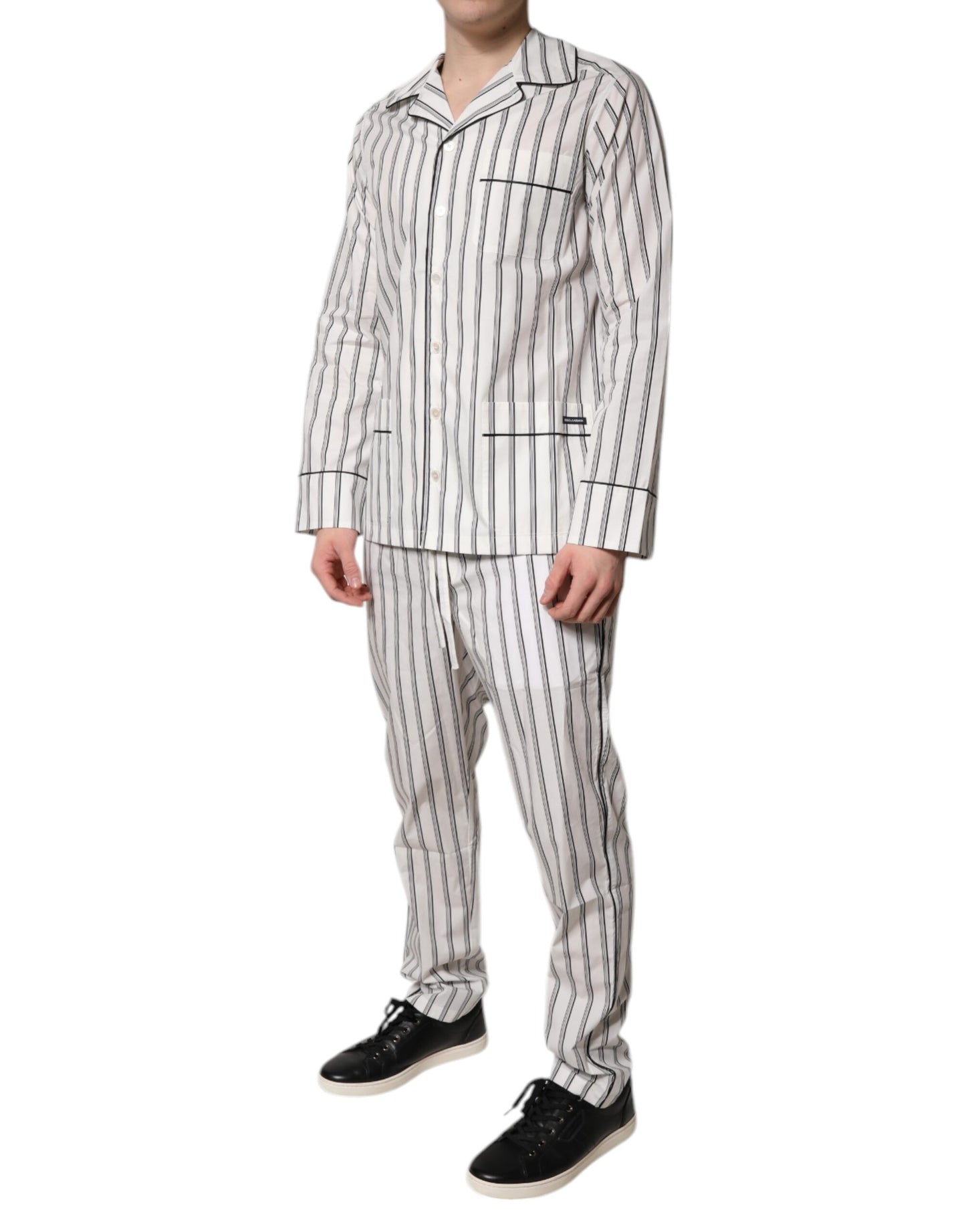 Dolce & Gabbana White Black Stripes Cotton Men Pajama Set