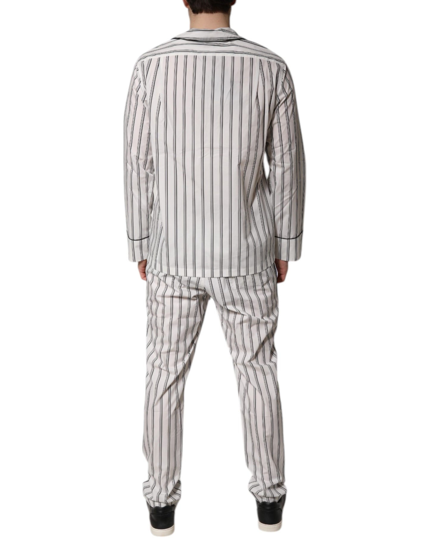 Dolce & Gabbana White Black Stripes Cotton Men Pajama Set