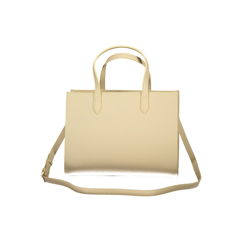 Mario Valentino Beige Faux Leather Handbag with Iconic Logo
