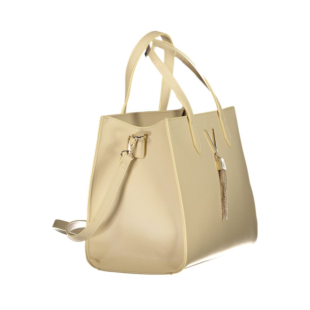 Mario Valentino Beige Faux Leather Handbag with Iconic Logo