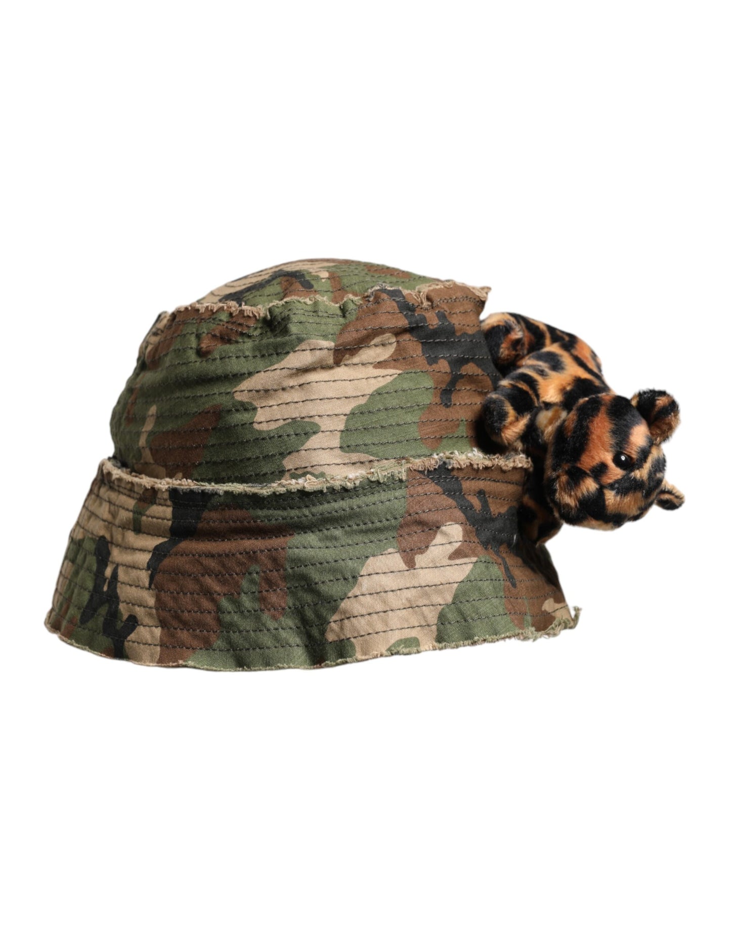 Dolce & Gabbana Camo & Leopard Embellished Wide Brim Bucket Hat