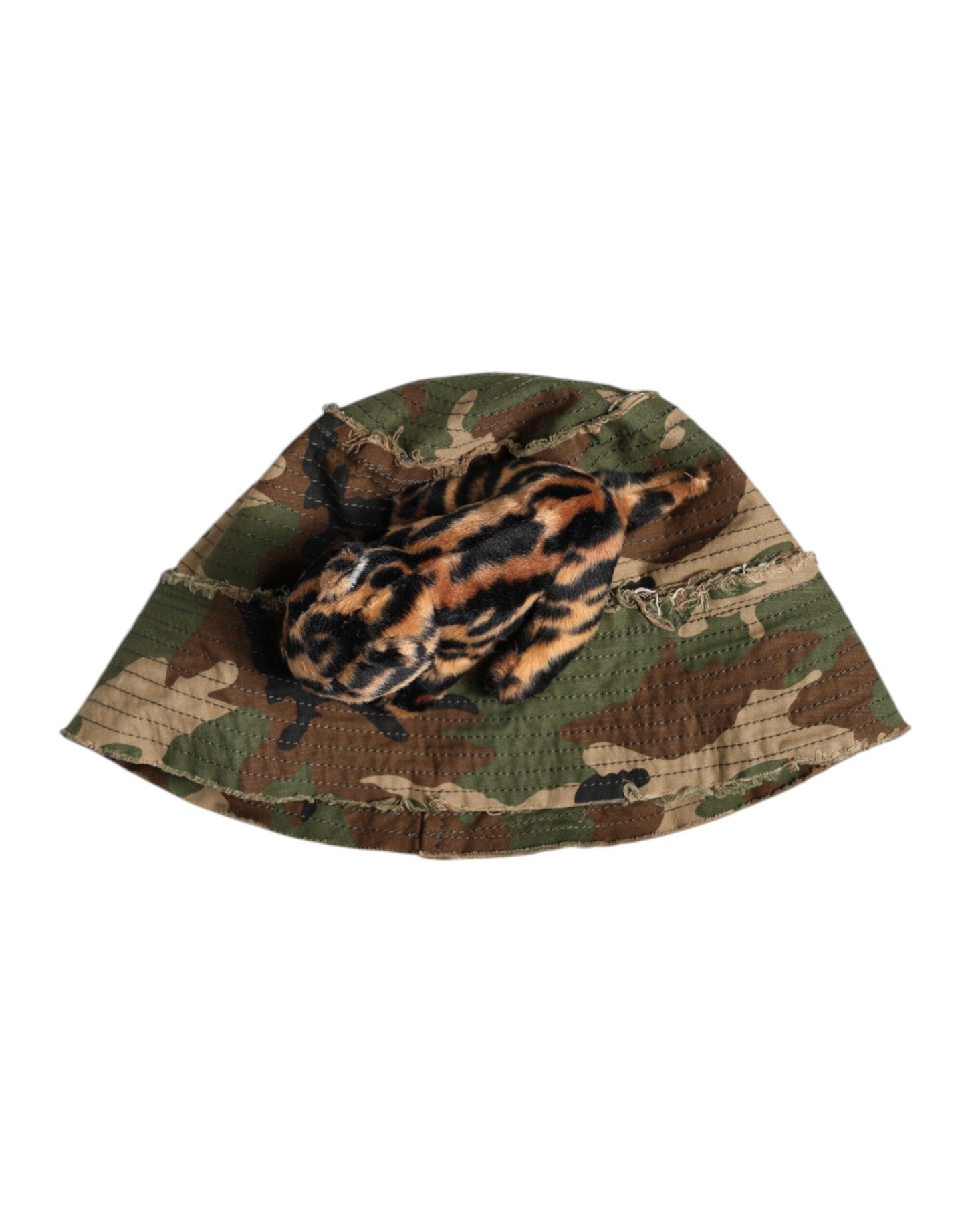 Dolce & Gabbana Camo & Leopard Embellished Wide Brim Bucket Hat