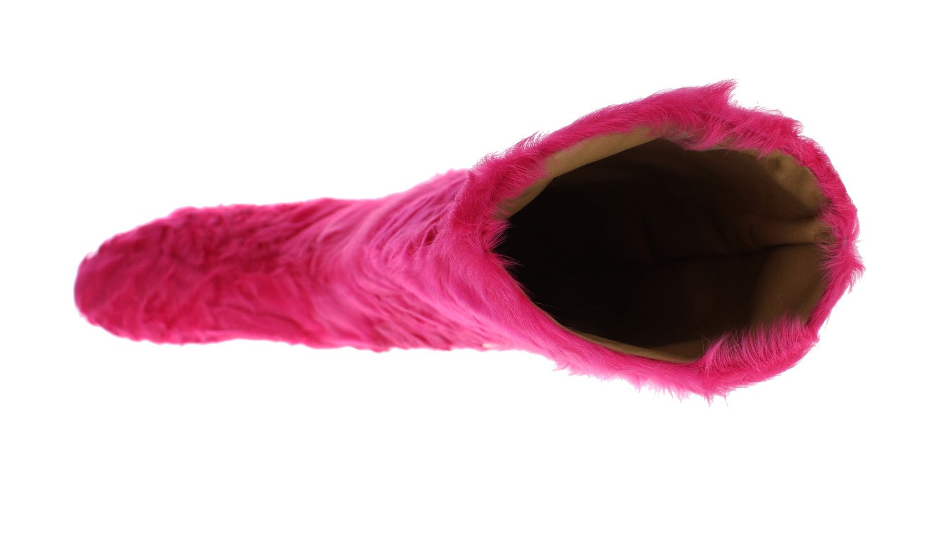 - Elegant Pink Lambskin Fur Boots