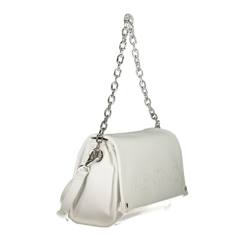 Mario Valentino White Faux Leather Handbag with Chain Shoulder Handle