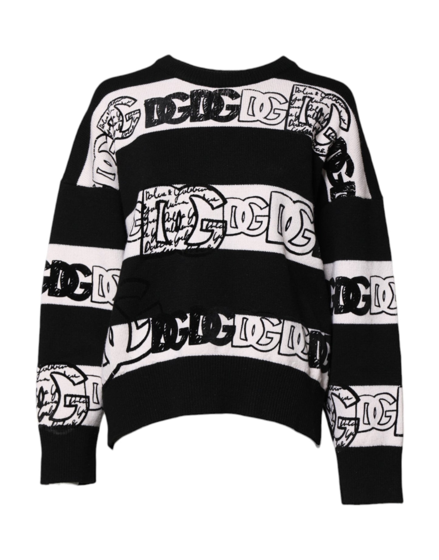 Dolce & Gabbana Black & White Logo Print Cashmere Pullover Sweater