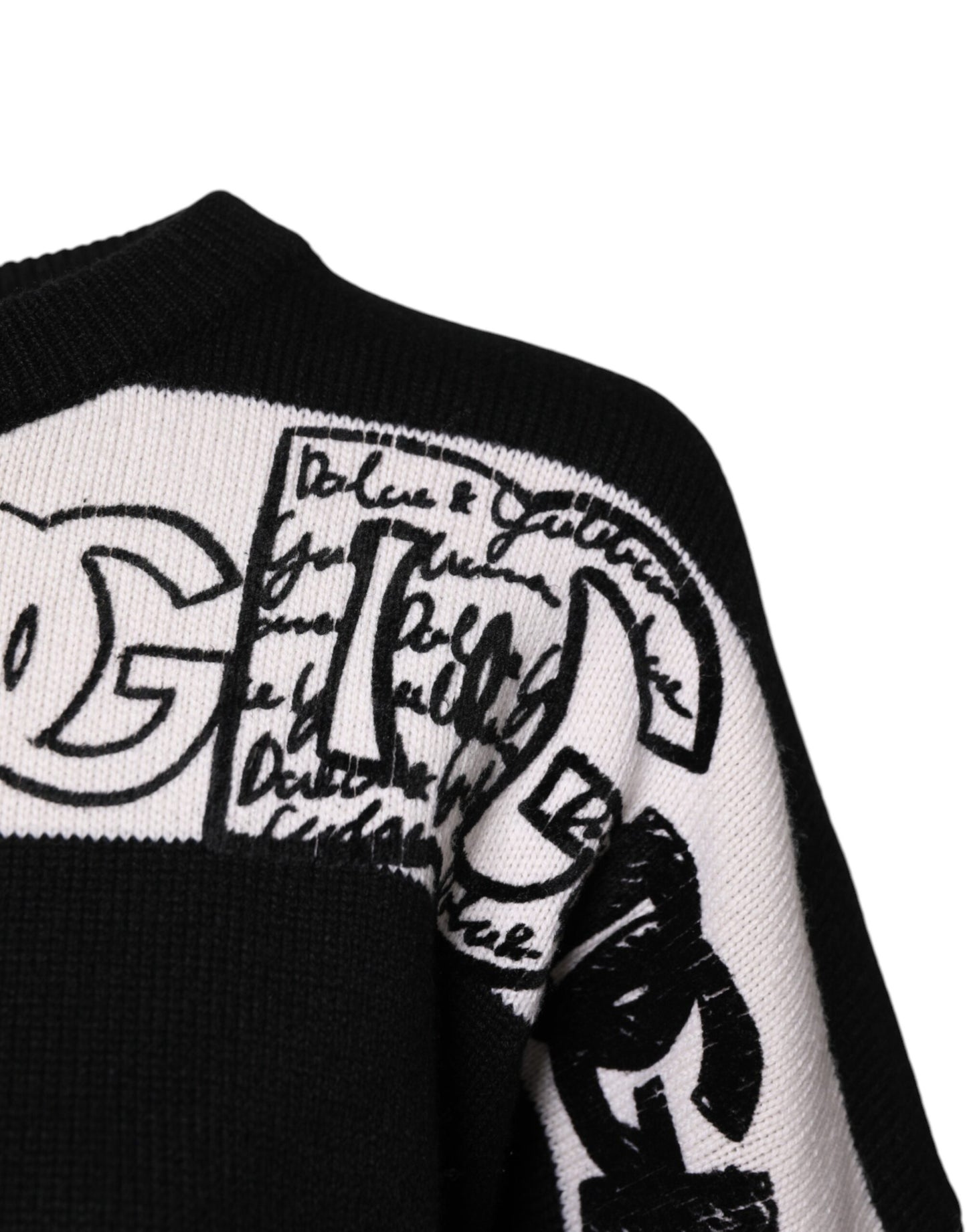 Dolce & Gabbana Black & White Logo Print Cashmere Pullover Sweater