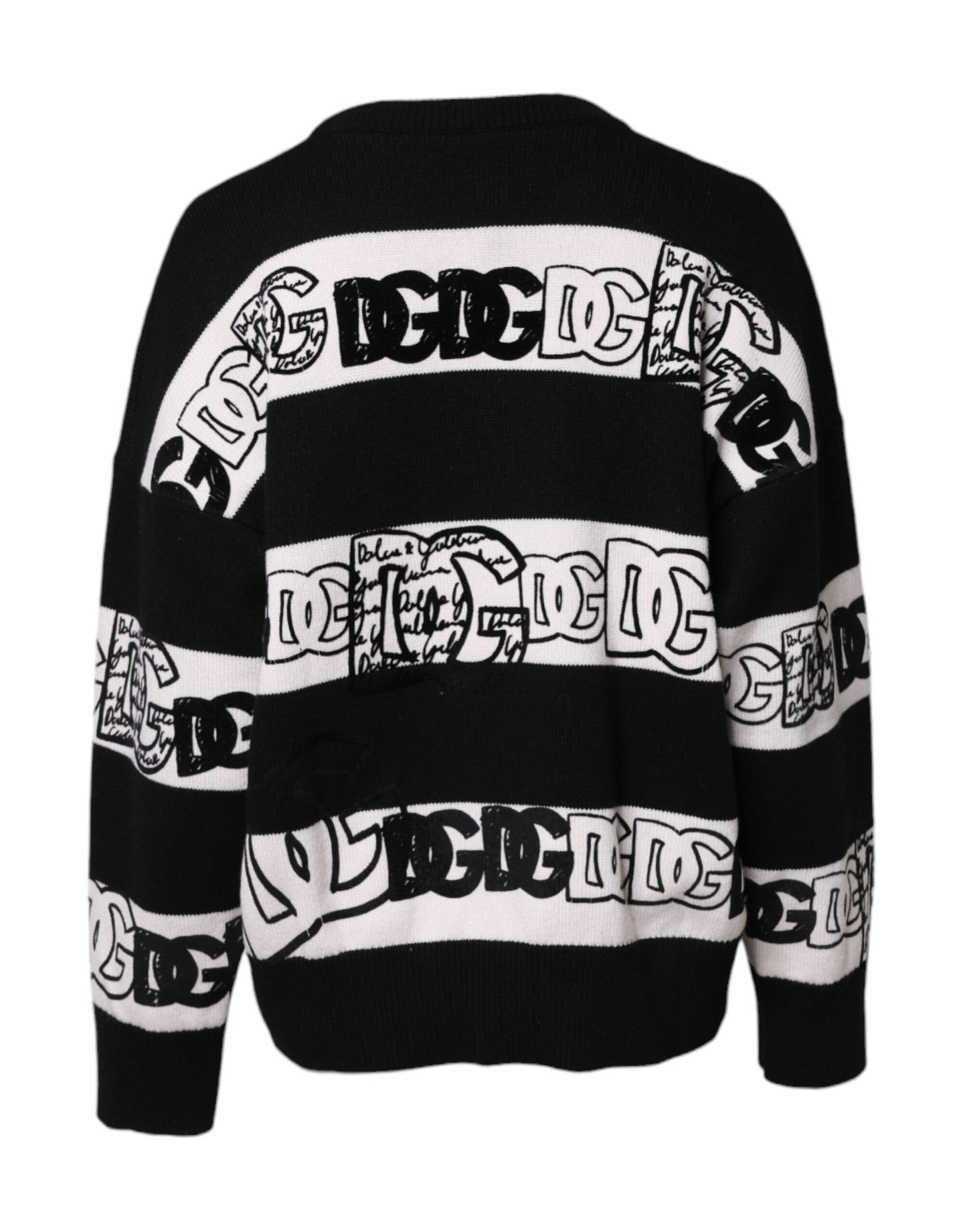 Dolce & Gabbana Black & White Logo Print Cashmere Pullover Sweater