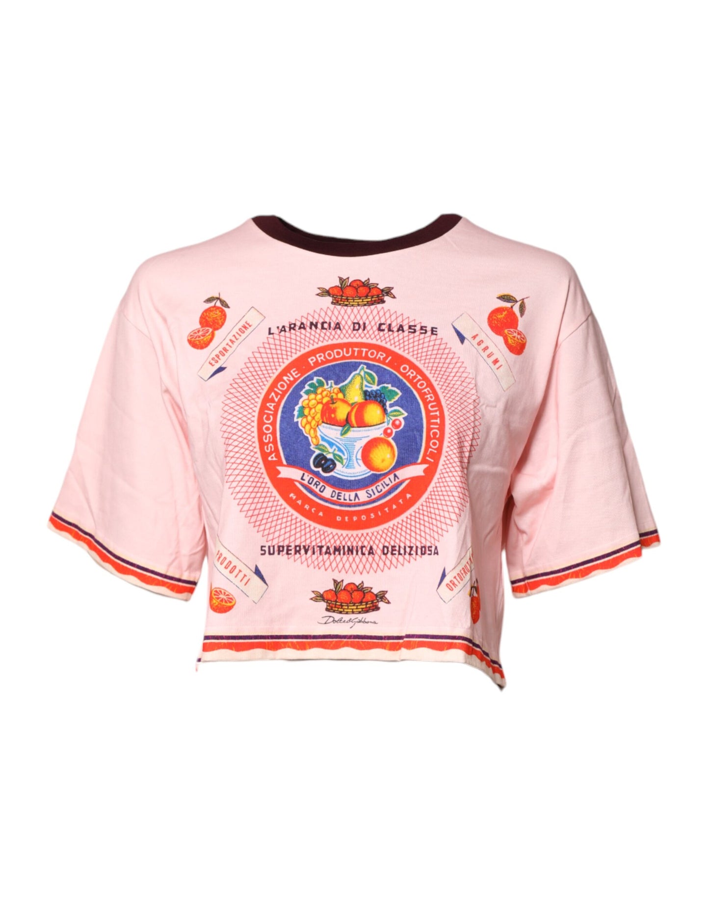 Dolce & Gabbana Pink Print Cotton Cropped Top