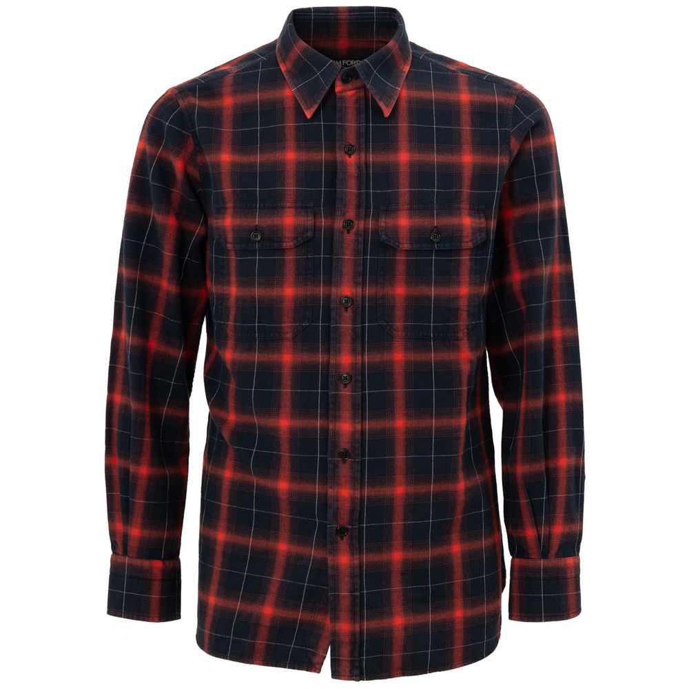 Tom Ford Bicolor Linen Shirt: Red and Black Checked Elegance