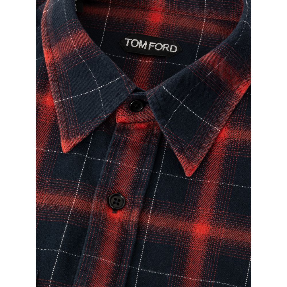Tom Ford Bicolor Linen Shirt: Red and Black Checked Elegance