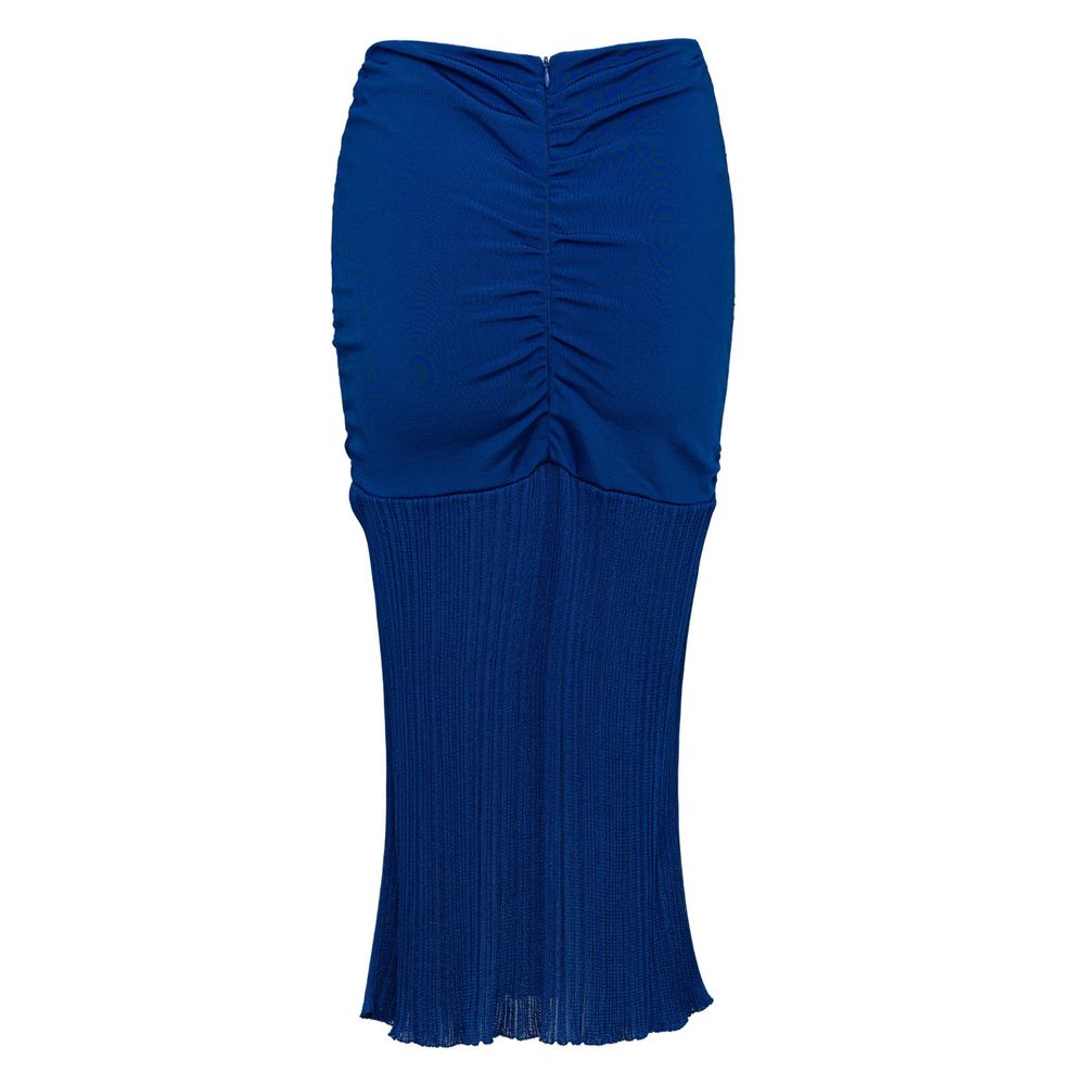 Tom Ford Blue Viscose Midi Skirt with Ruffle