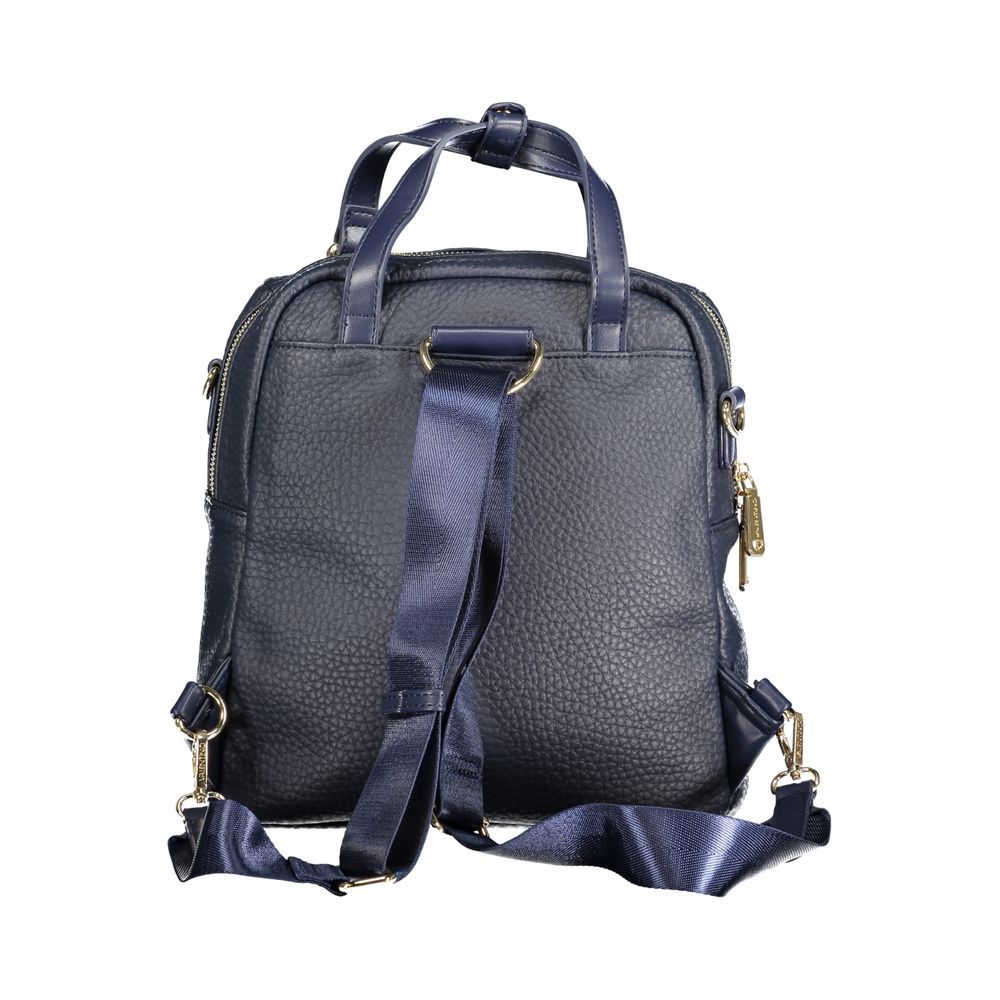 Mario Valentino Blue Leather-Finish Backpack with Logo Detail