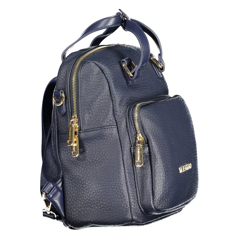 Mario Valentino Blue Leather-Finish Backpack with Logo Detail