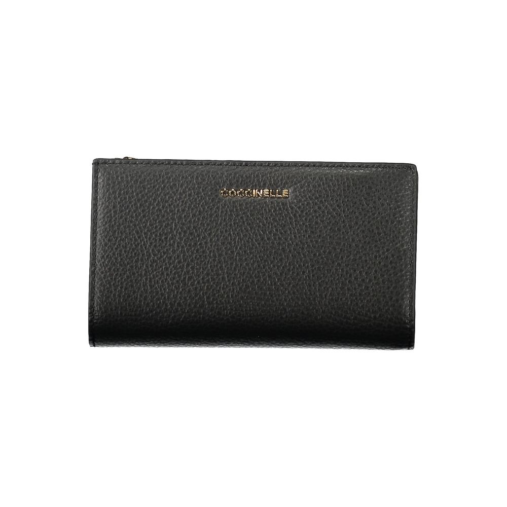 Coccinelle Black Leather Women Wallet - Metallic Soft Elegance