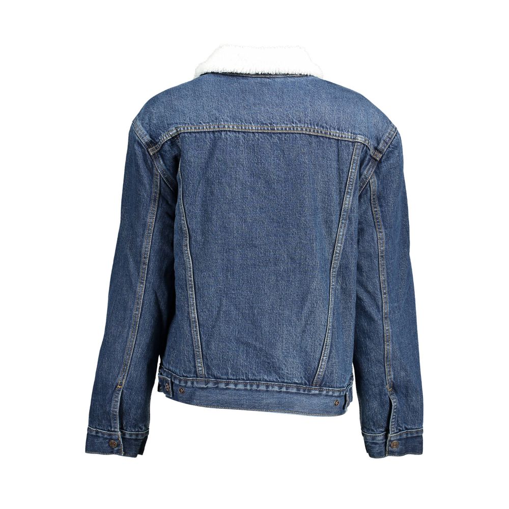 Levi's Blue Cotton Women Jacket with Fur Trim