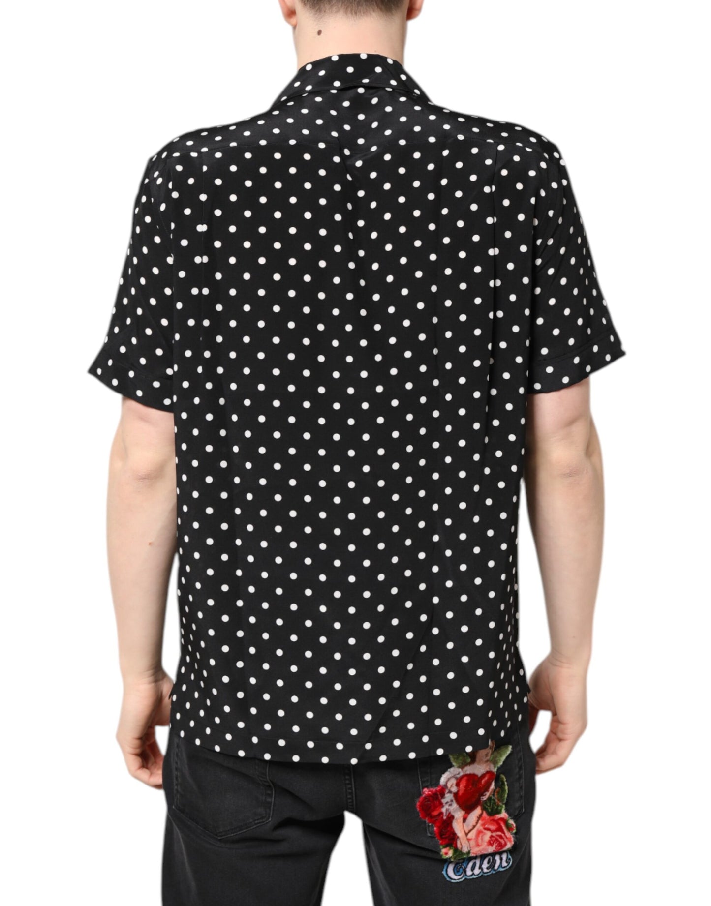Dolce & Gabbana Black Polka Dot Short Sleeve Silk Casual Shirt