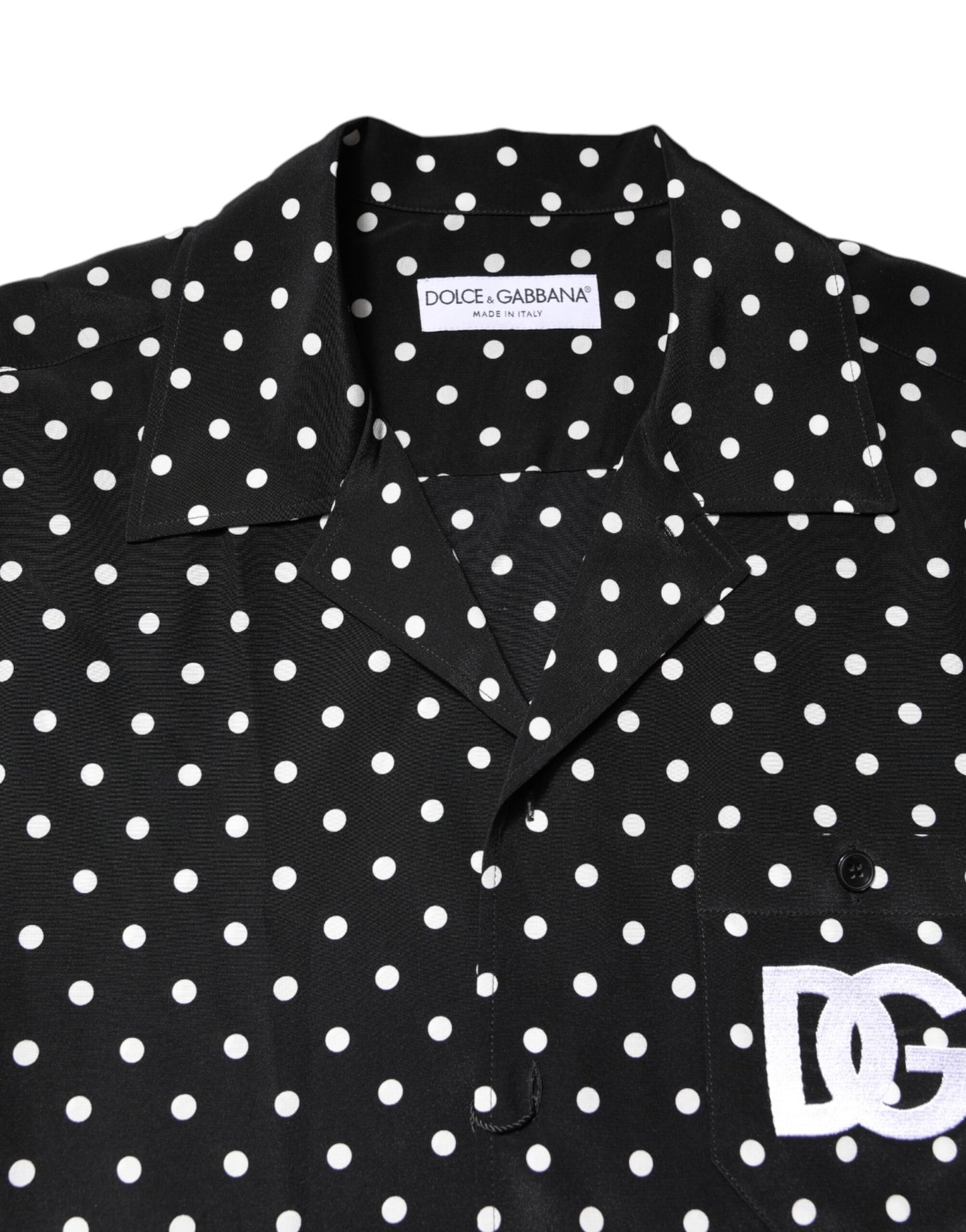 Dolce & Gabbana Black Polka Dot Short Sleeve Silk Casual Shirt