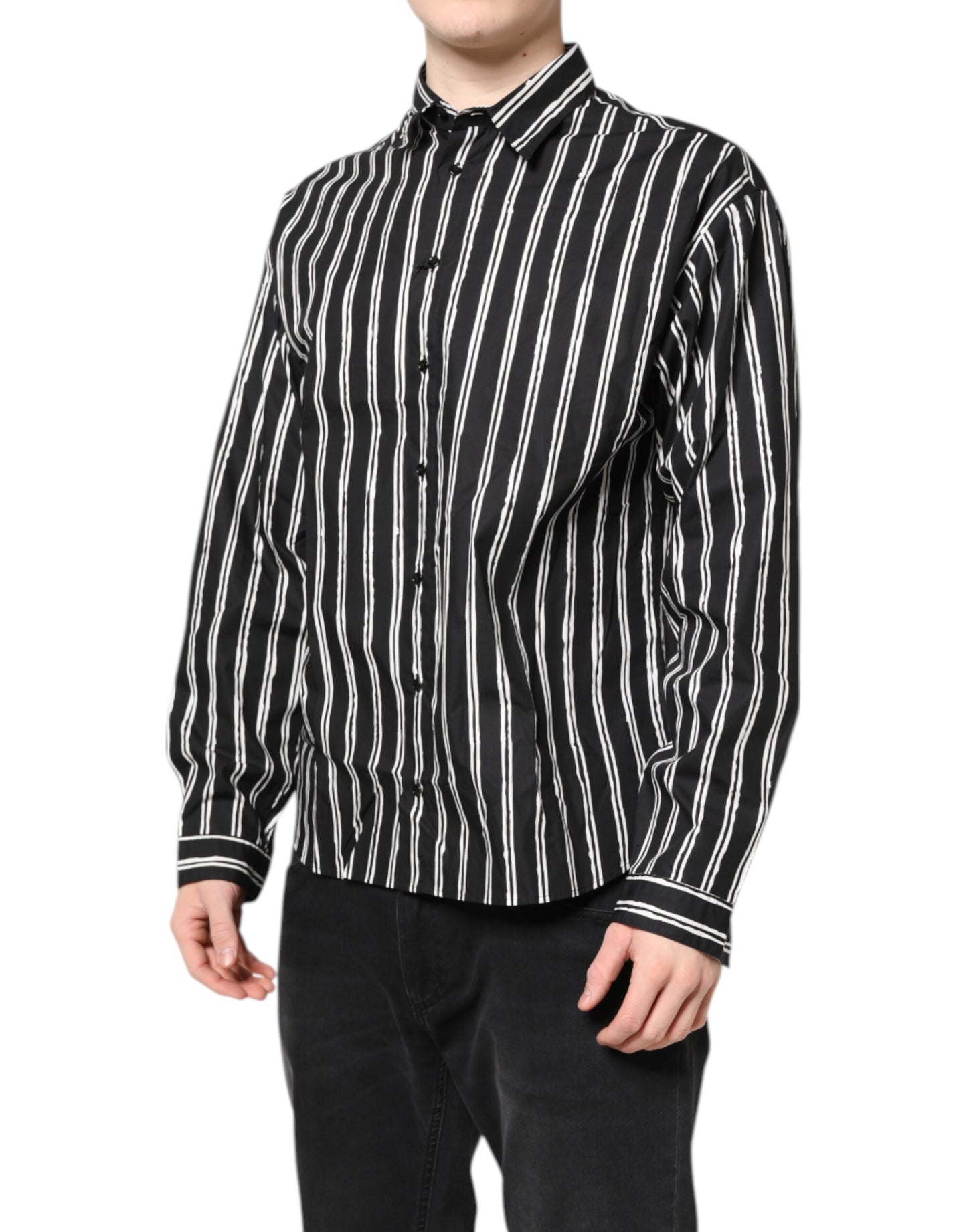 Dolce & Gabbana Black and White Striped Cotton Dress Shirt