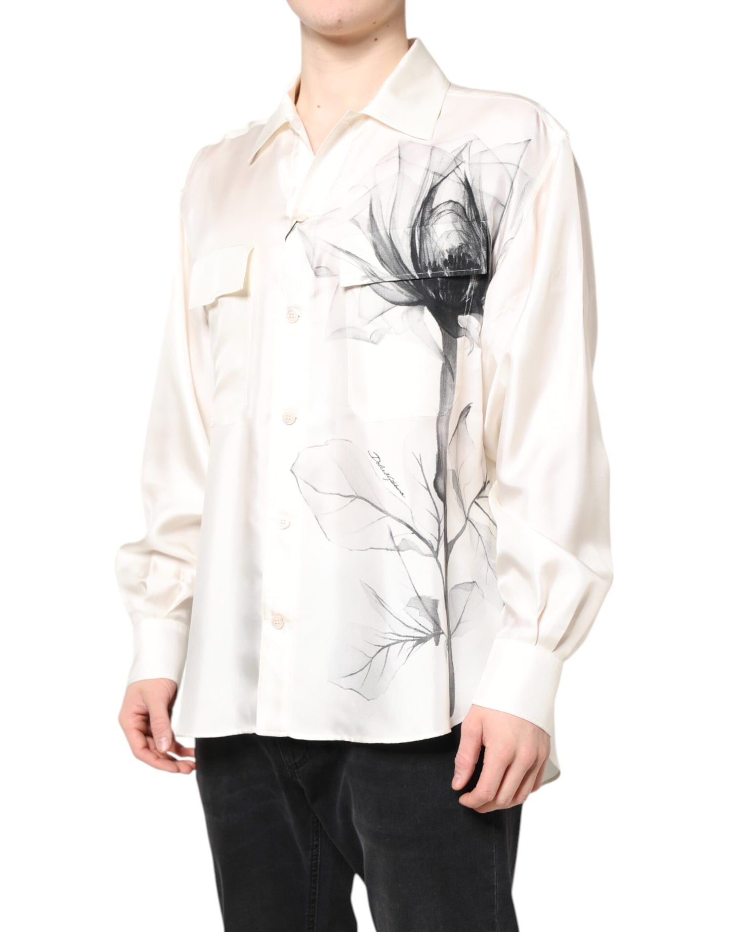 Dolce & Gabbana Ivory Silk Long Sleeves Casual Shirt