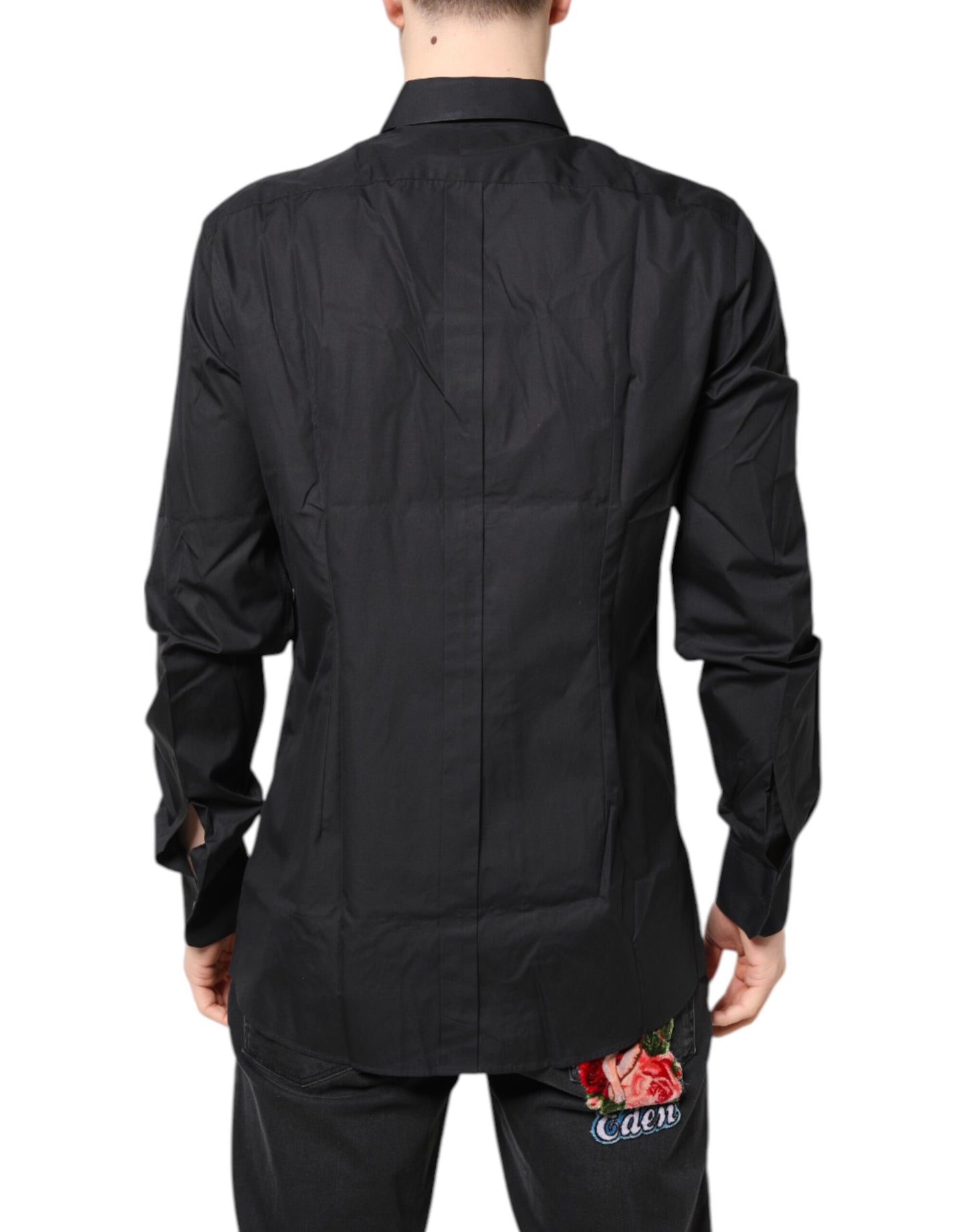 Dolce & Gabbana Black Floral Gold Cotton Dress Shirt