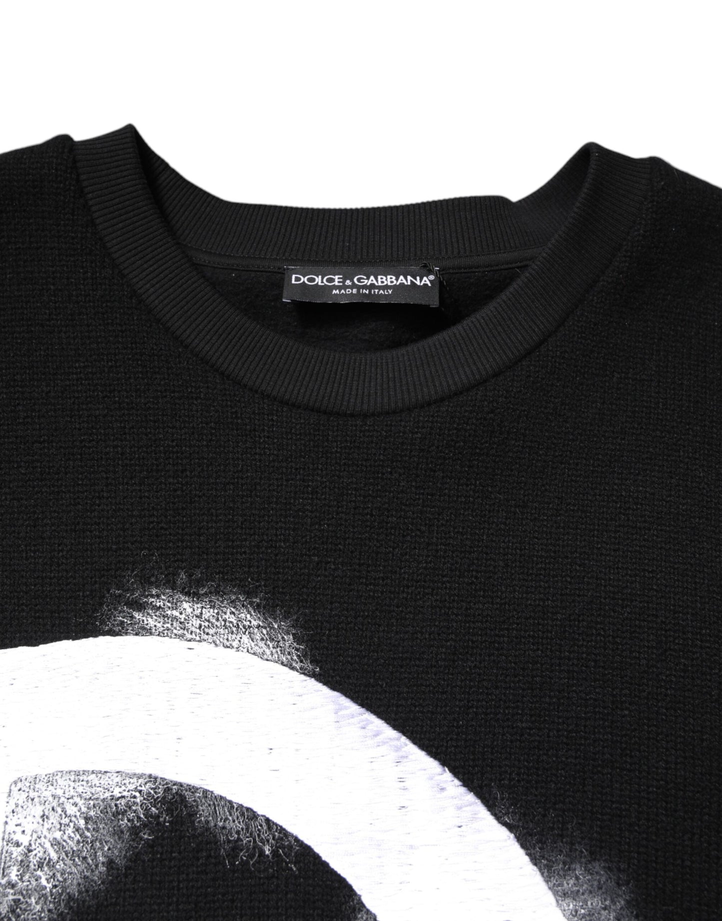 Dolce & Gabbana Black Cotton Logo Print Men's Pullover Sweater