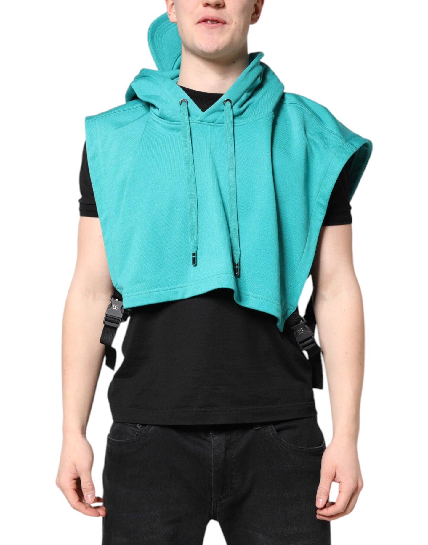 Dolce & Gabbana Green Cotton Hooded Sportswear Vest Sweater