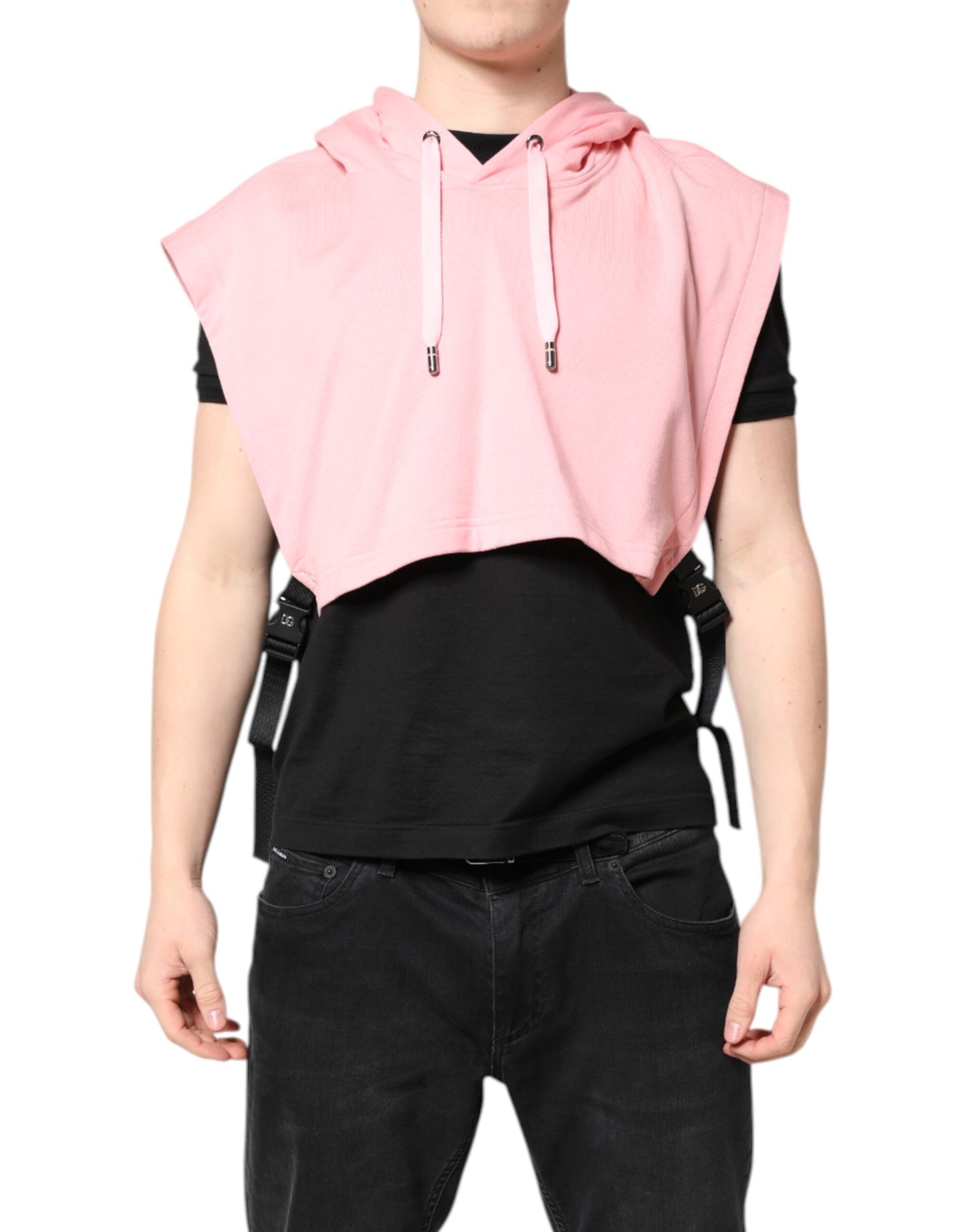 Dolce & Gabbana Pink Cotton Hooded Sportswear Vest Sweater