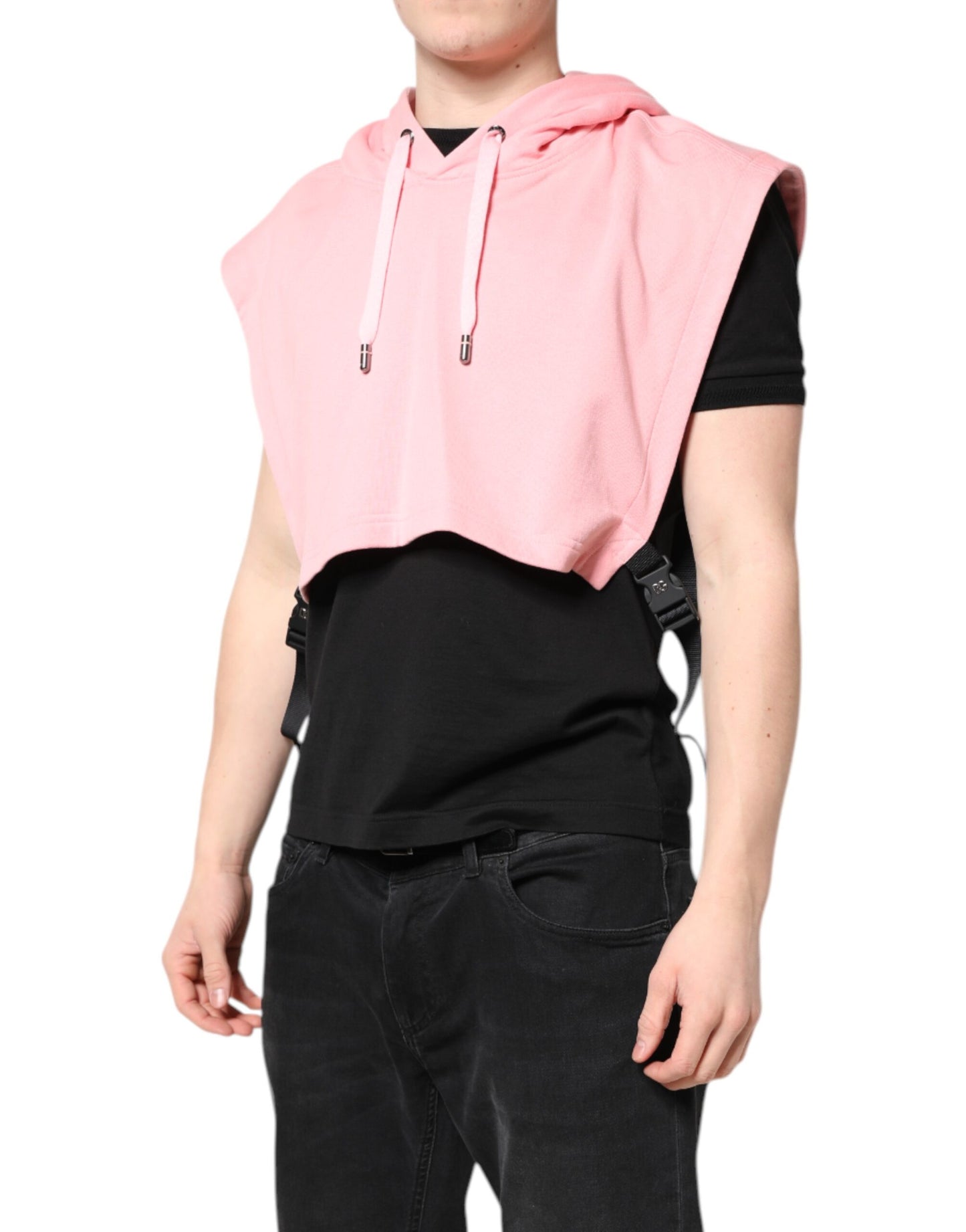 Dolce & Gabbana Pink Cotton Hooded Sportswear Vest Sweater