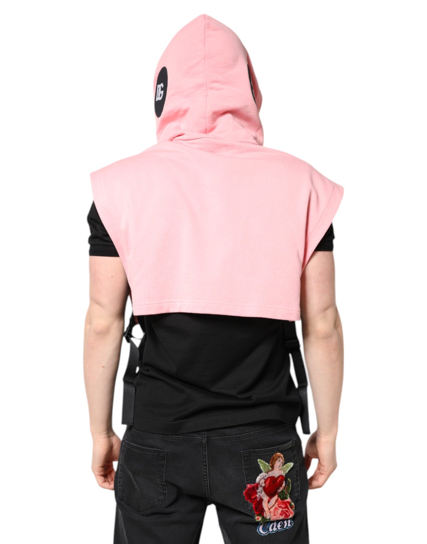 Dolce & Gabbana Pink Cotton Hooded Sportswear Vest Sweater