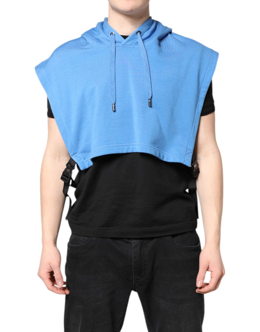 Dolce & Gabbana Blue Cotton Hooded Sportswear Vest Sweater
