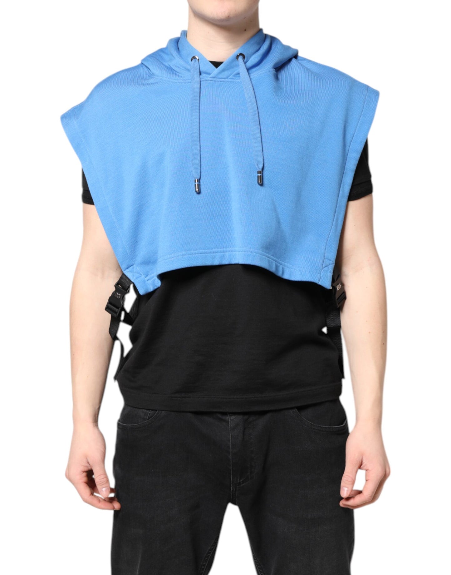 Dolce & Gabbana Blue Cotton Hooded Sportswear Vest Sweater