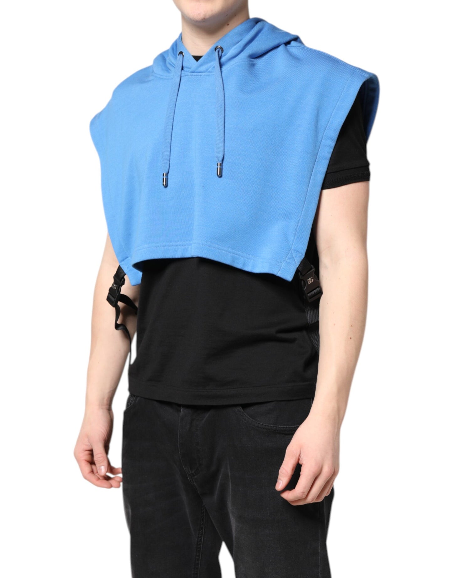 Dolce & Gabbana Blue Cotton Hooded Sportswear Vest Sweater