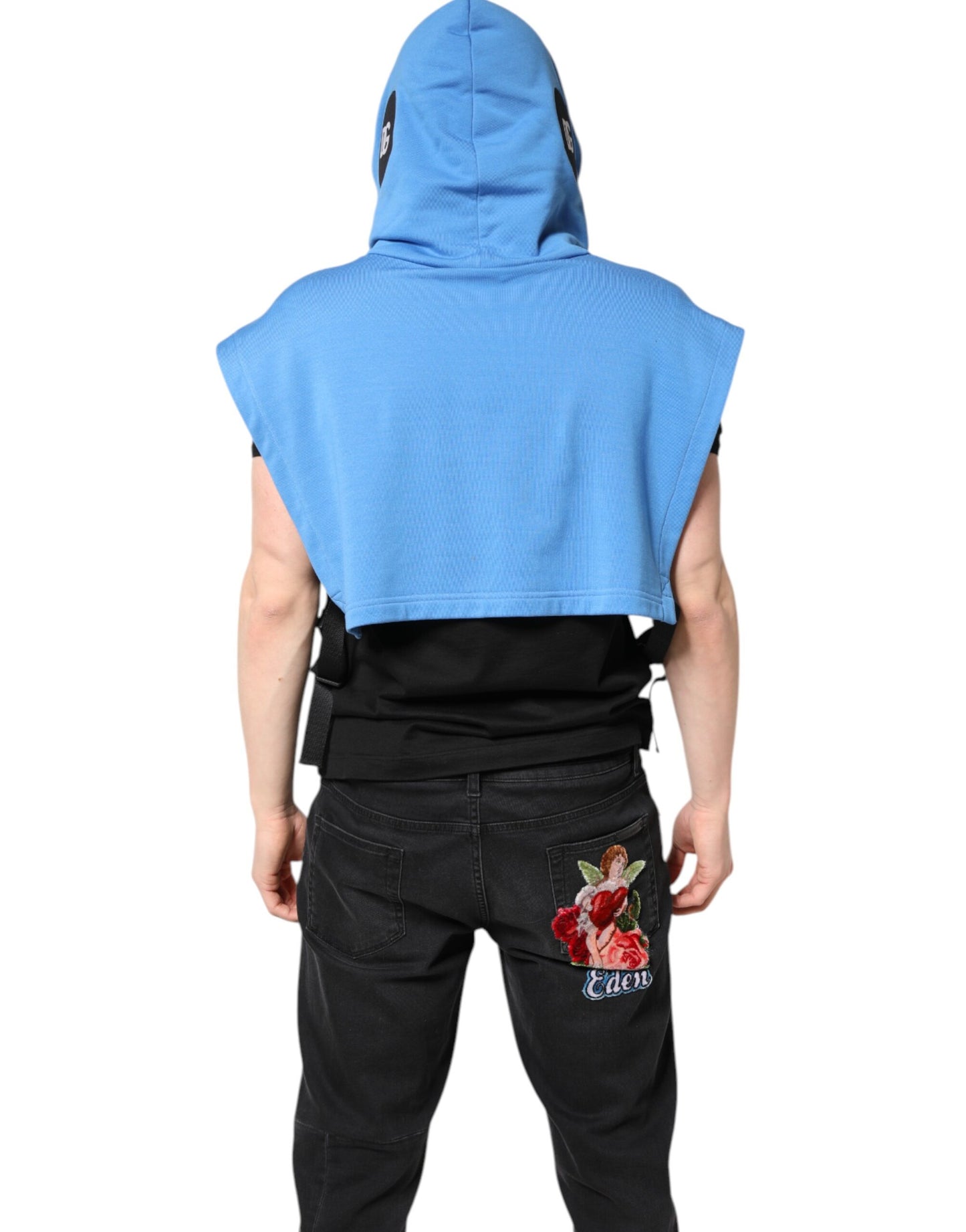 Dolce & Gabbana Blue Cotton Hooded Sportswear Vest Sweater