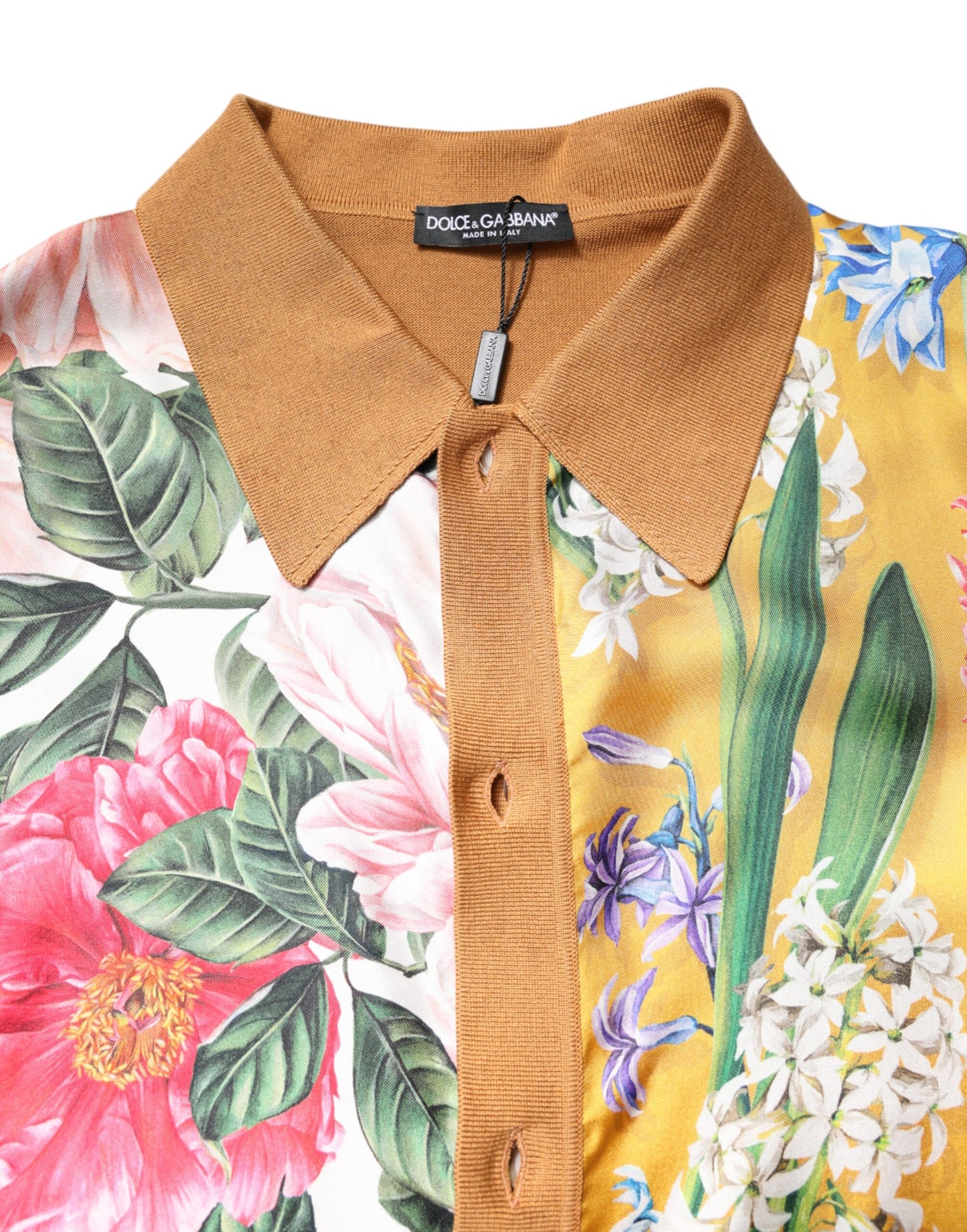 Dolce & Gabbana Brown Floral Collared Short Sleeve T-Shirt