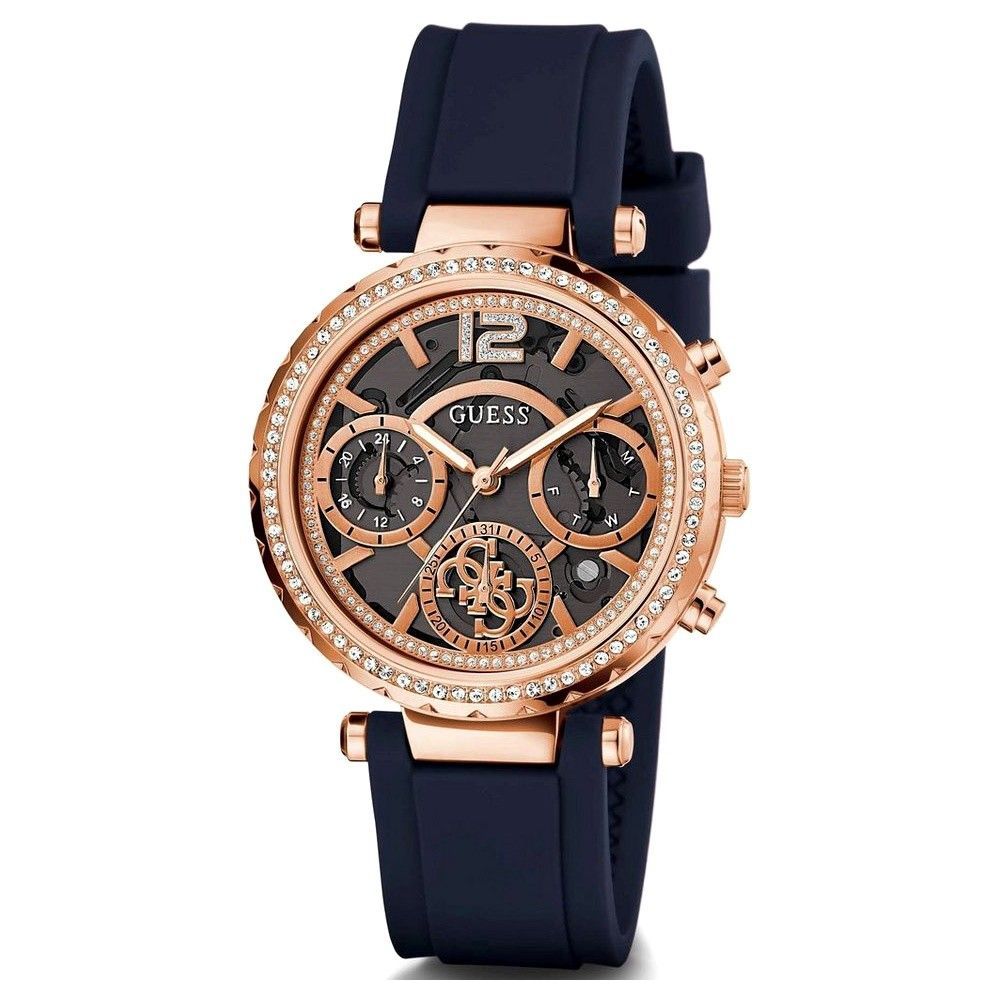 Guess Women’s Watch, Pink Dial, Blue Silicone Strap