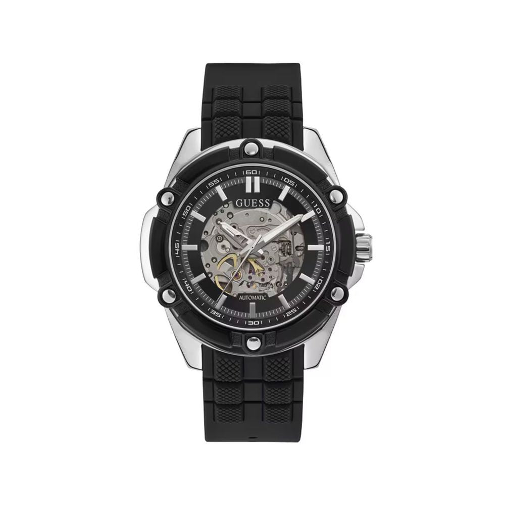 Guess Men's Watch, Automatic Mechanism, Black Silicone Strap