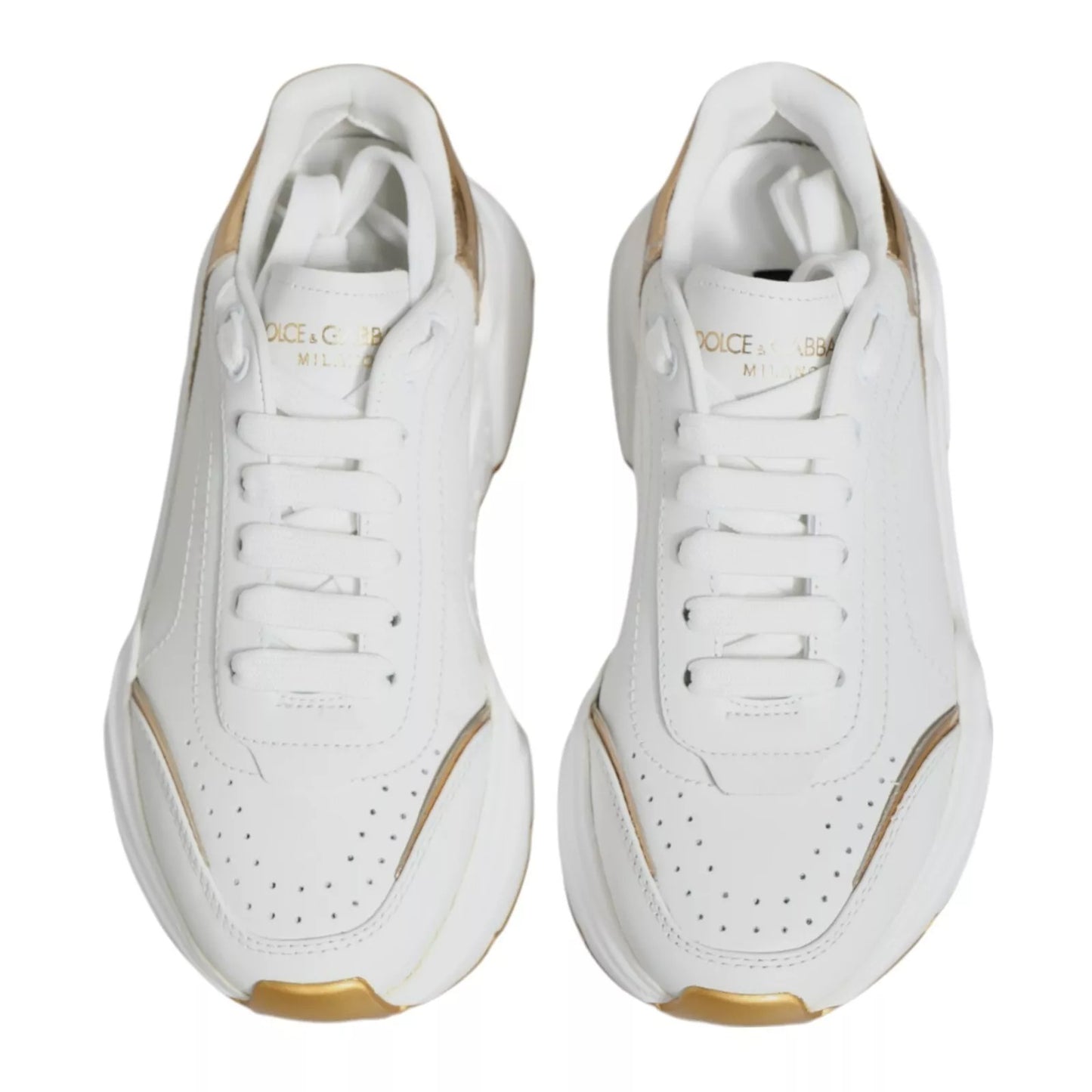 Dolce & Gabbana White & Gold Daymaster Low Top Sneakers - Preowned
