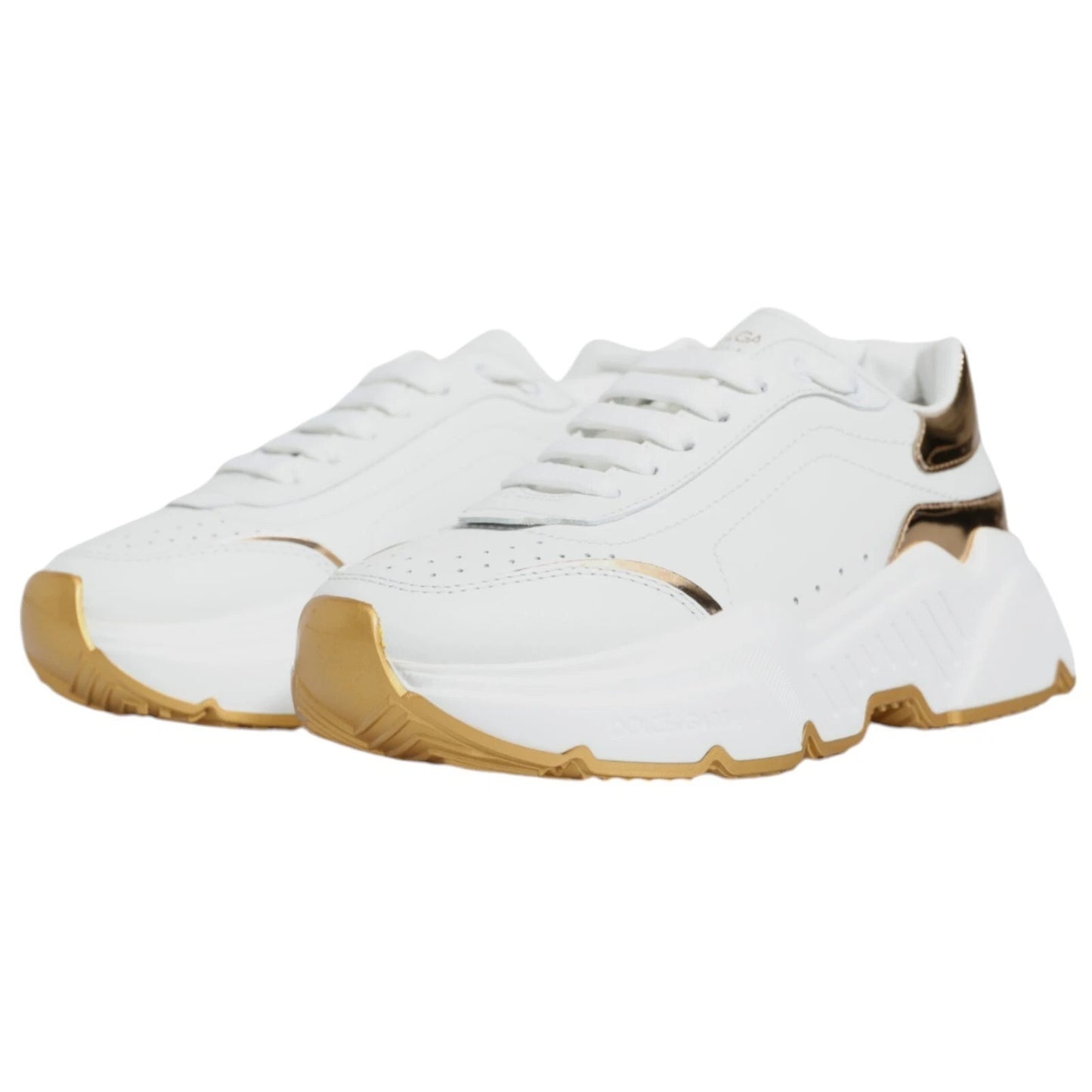 Dolce & Gabbana White & Gold Daymaster Low Top Sneakers - Preowned