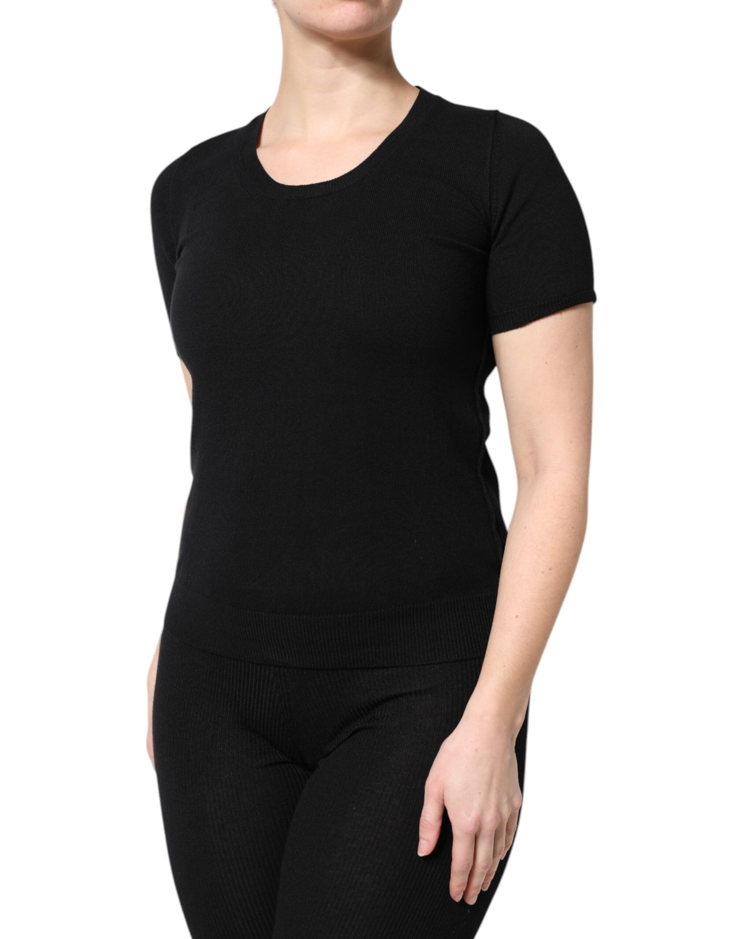 Dolce & Gabbana Black Cotton Round Neck Short Sleeve T-Shirt