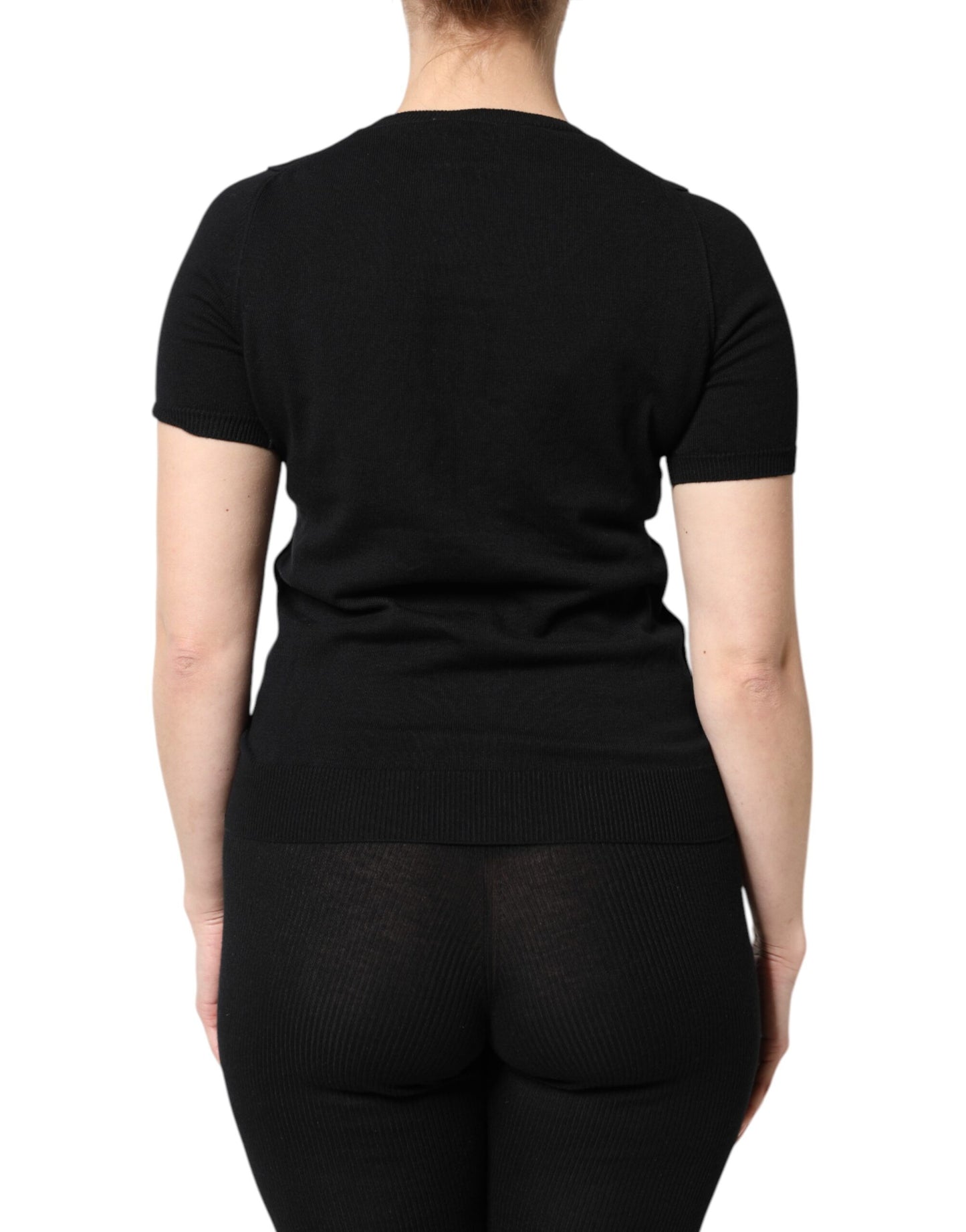 Dolce & Gabbana Black Cotton Round Neck Short Sleeve T-Shirt