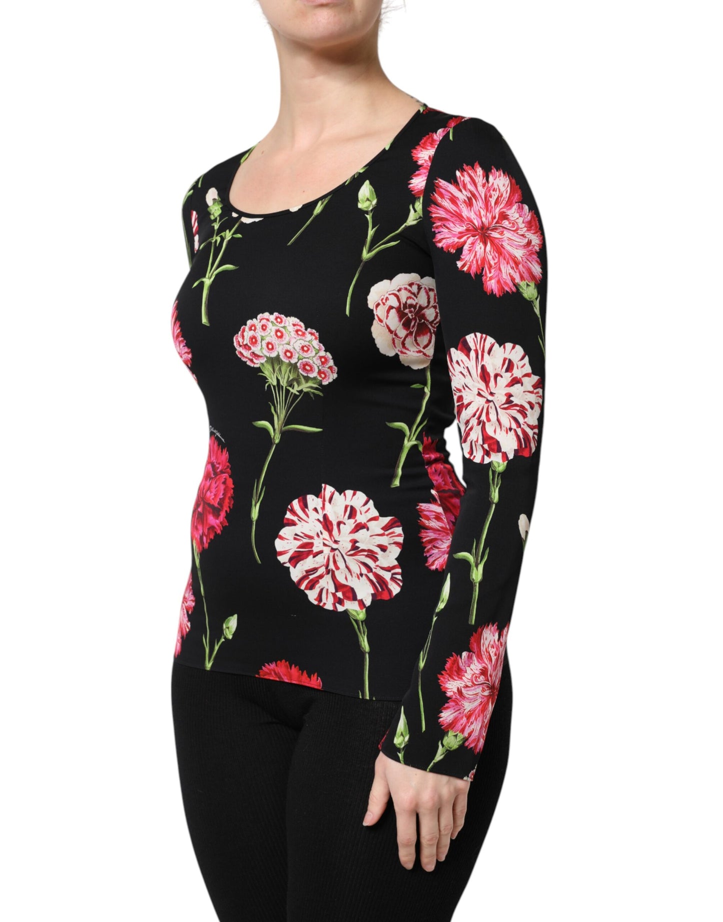 Dolce & Gabbana Black Floral Long Sleeve Blouse Top