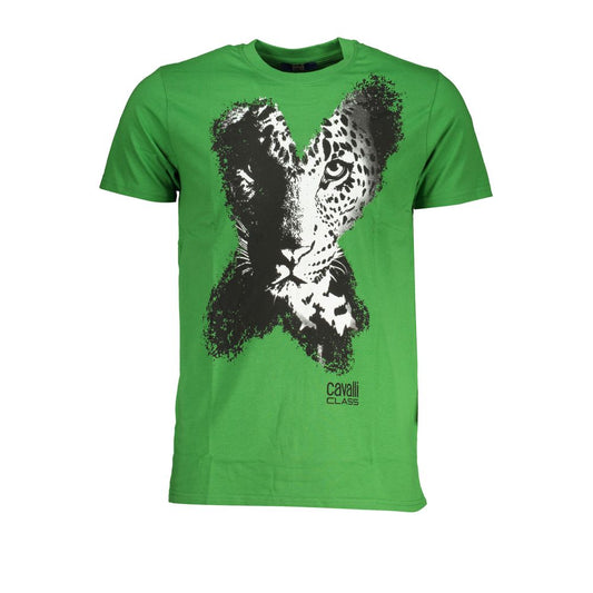 Cavalli Class Green Cotton T-Shirt - Stylish Crew Neck Design