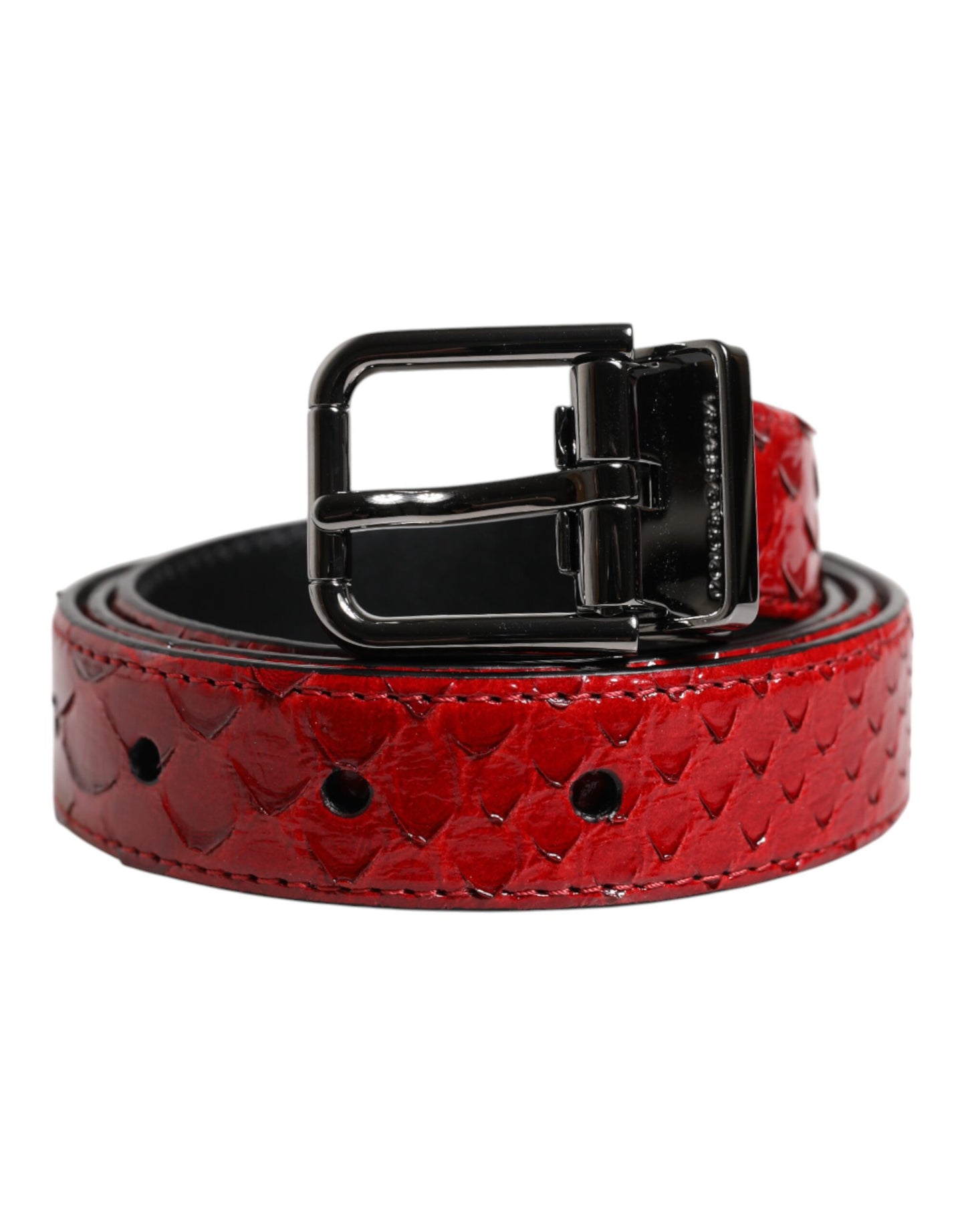 Dolce & Gabbana Red Exotic Leather Brass Buckle Belt