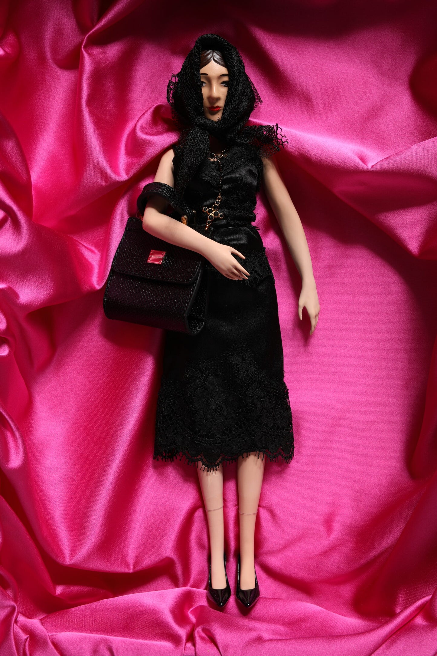 Dolce & Gabbana Black Dress Ceramic Porcelain Fashion Leather Sicily Doll - ROSA nr 138/200