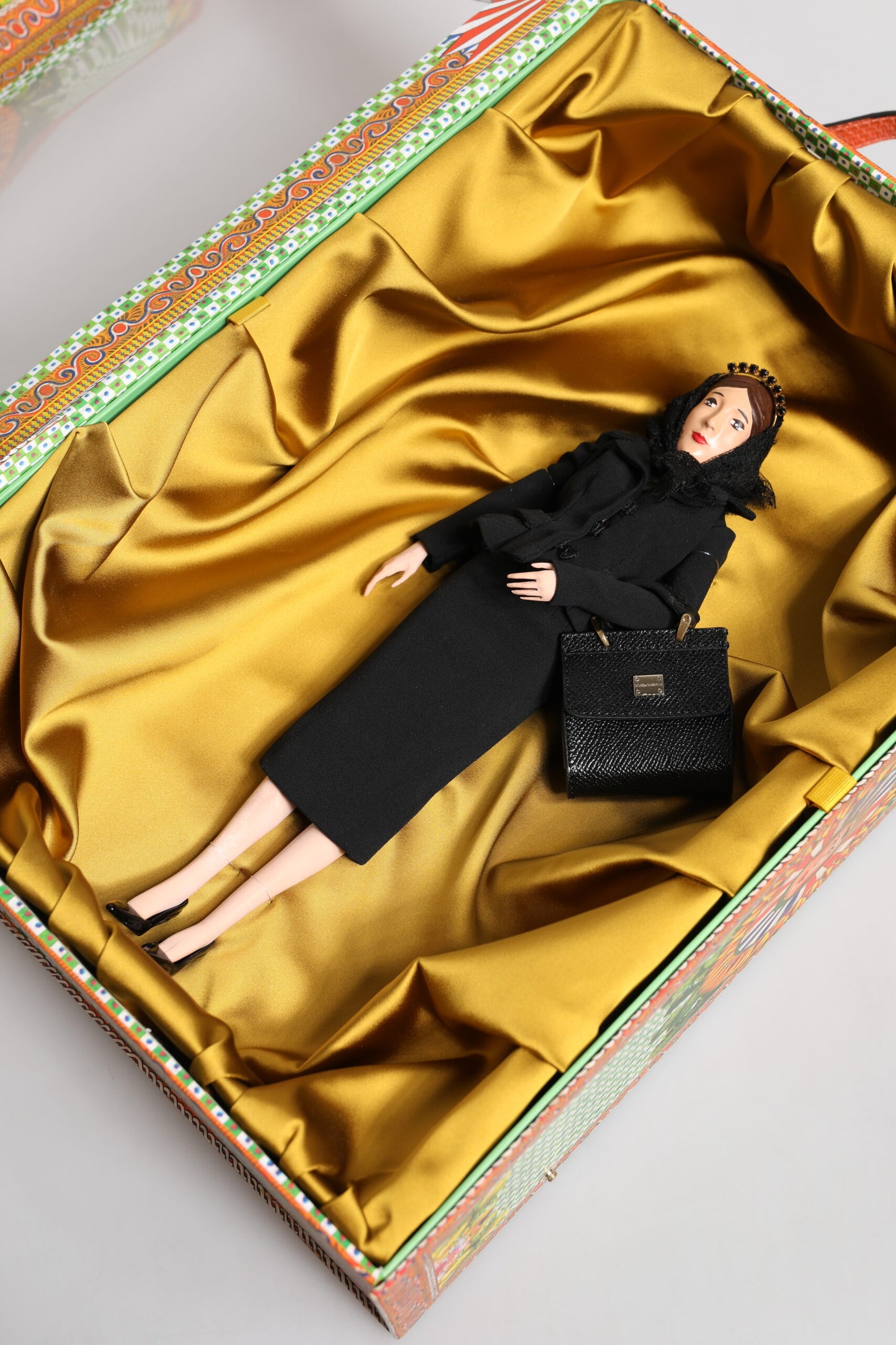 Dolce & Gabbana Black Dress Ceramic Porcelain Fashion Leather Sicily Doll