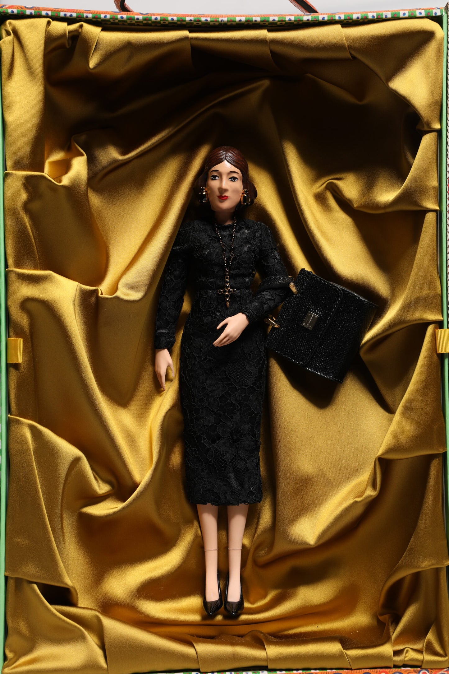 Dolce & Gabbana Black Dress Ceramic Porcelain Fashion Leather Sicily Doll